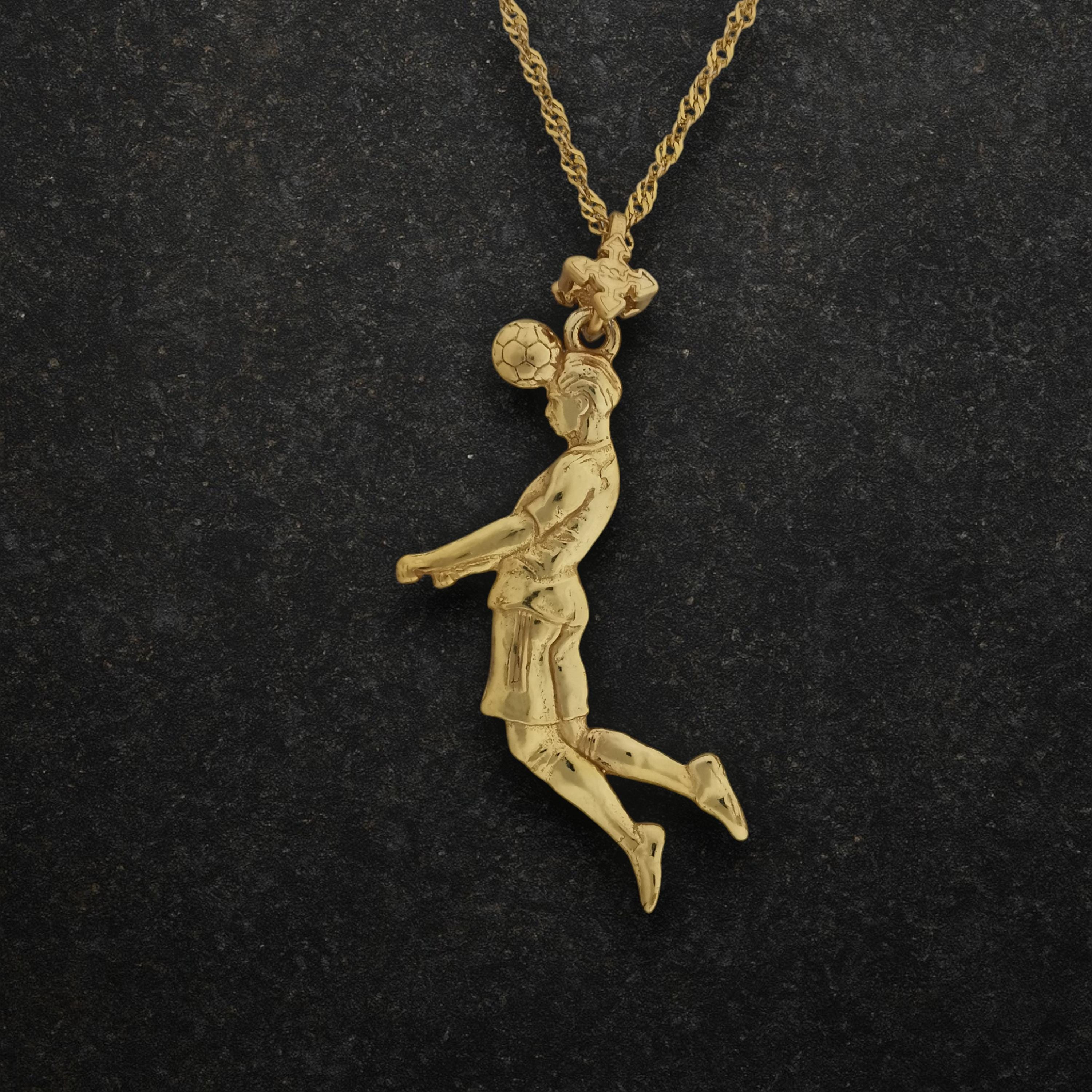 Football (Soccer) Jewelry Pendant for Men – Gold-Plated 925 Silver Gift – Header Shot Charm for Players – Necklace
