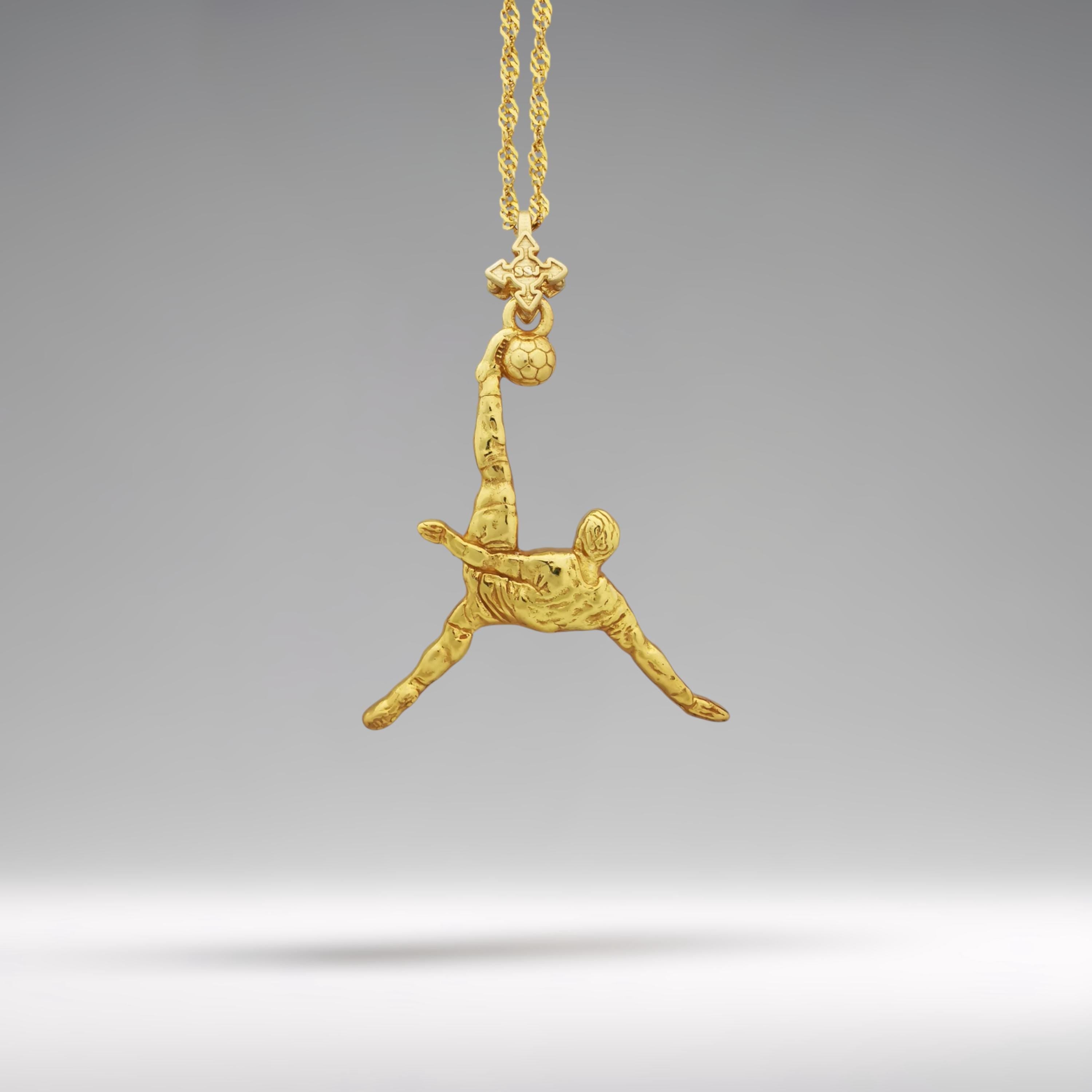 Football (Soccer) Jewelry Pendant for Men – Gold-Plated 925 Silver Gift – Bicycle Kick Sport Charm – Necklace
