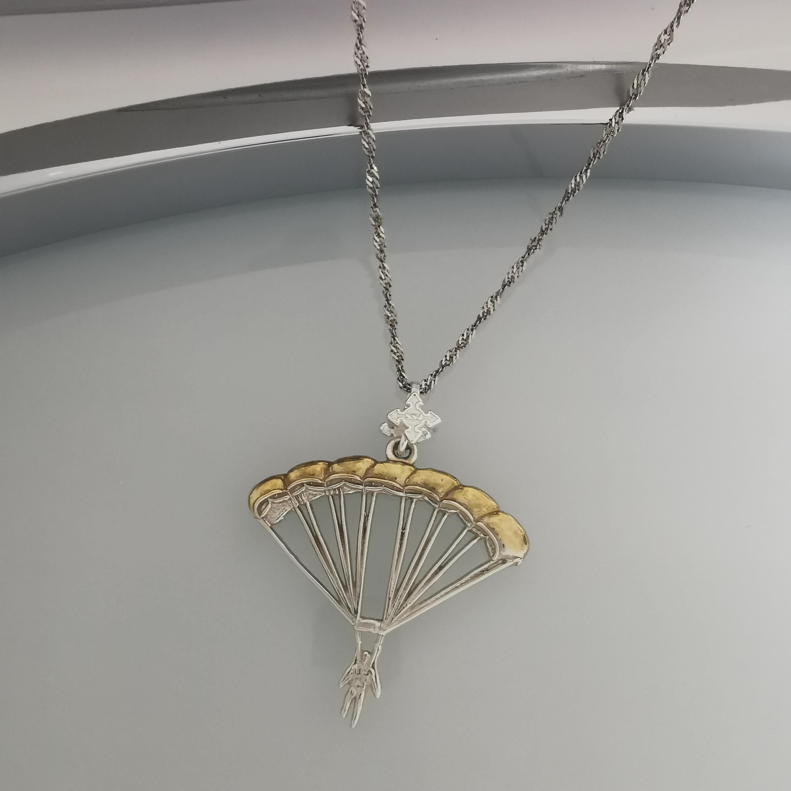 Skydiving Jewelry Pendant for Men and Women – 925 Silver with Partial Gold Plating Gift – Handcrafted Sports Charm – Necklace