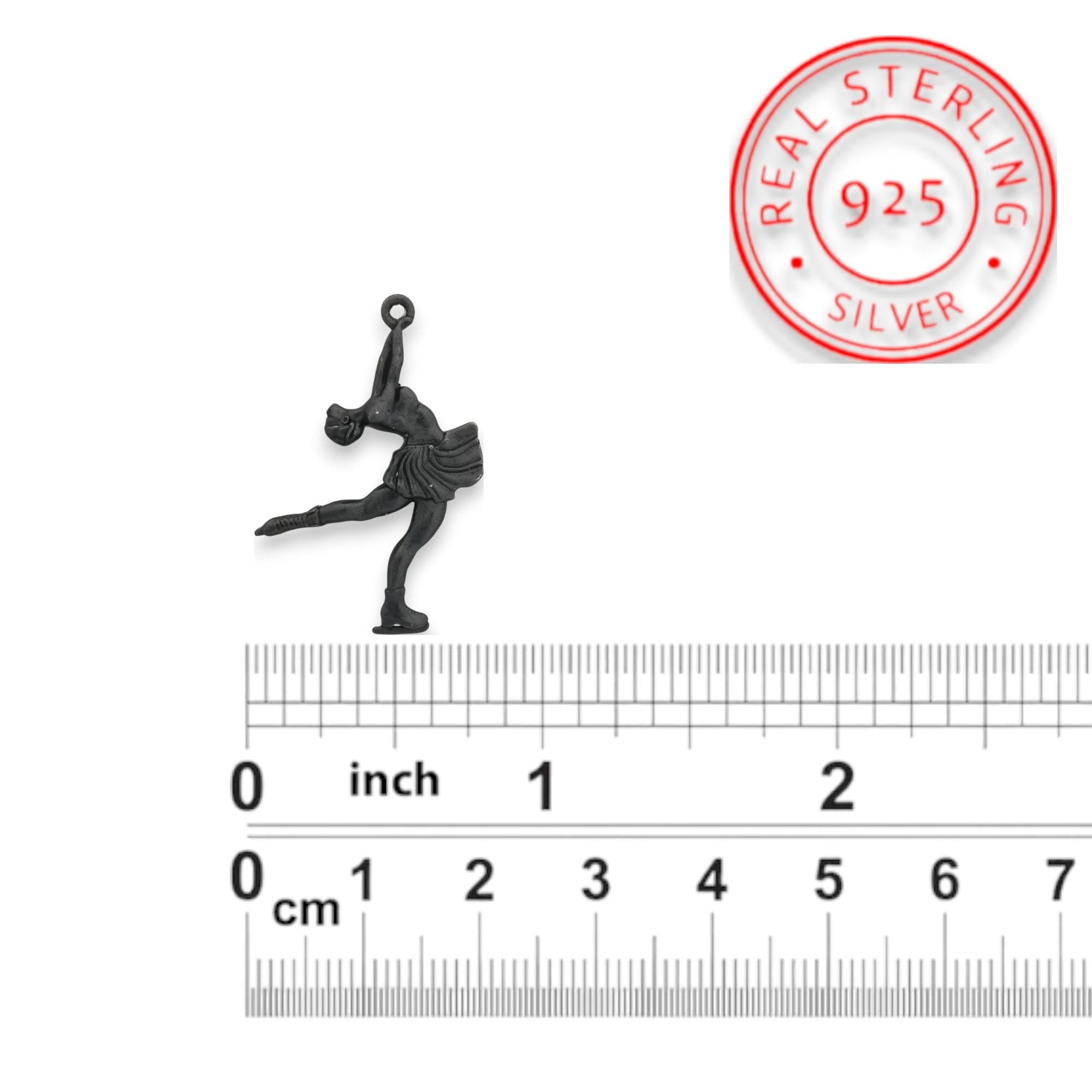 Figure Skating Pendant for Women – Oxidized Black 925 Silver Jewelry Gift – Sport Charm for Skaters & Athletes – Necklace