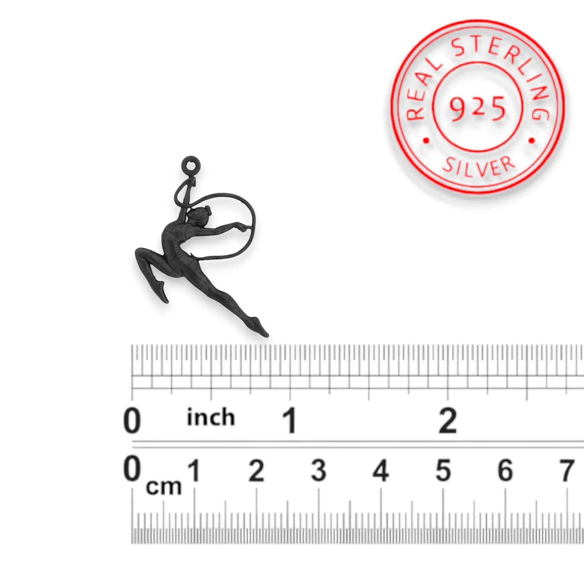 Rhythmic Gymnastics Jewelry Pendant for Girls, Oxidized Black 925 Silver Gift – Artistic Sports Charm for Dancers & Teen Athletes – Necklace