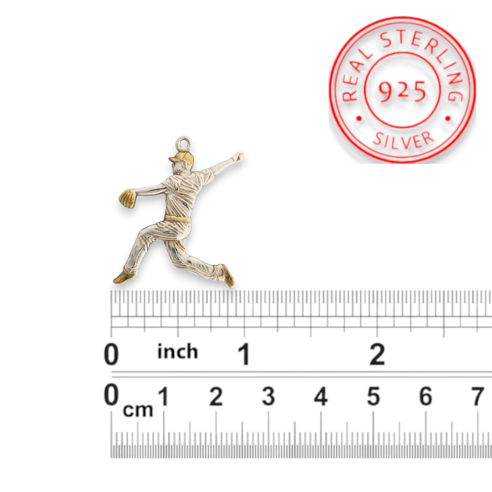 Baseball Jewelry Pendant for Men – 925 Silver with Partial Gold Plating – Handcrafted Sport Charm for Players & Pitchers – Necklace
