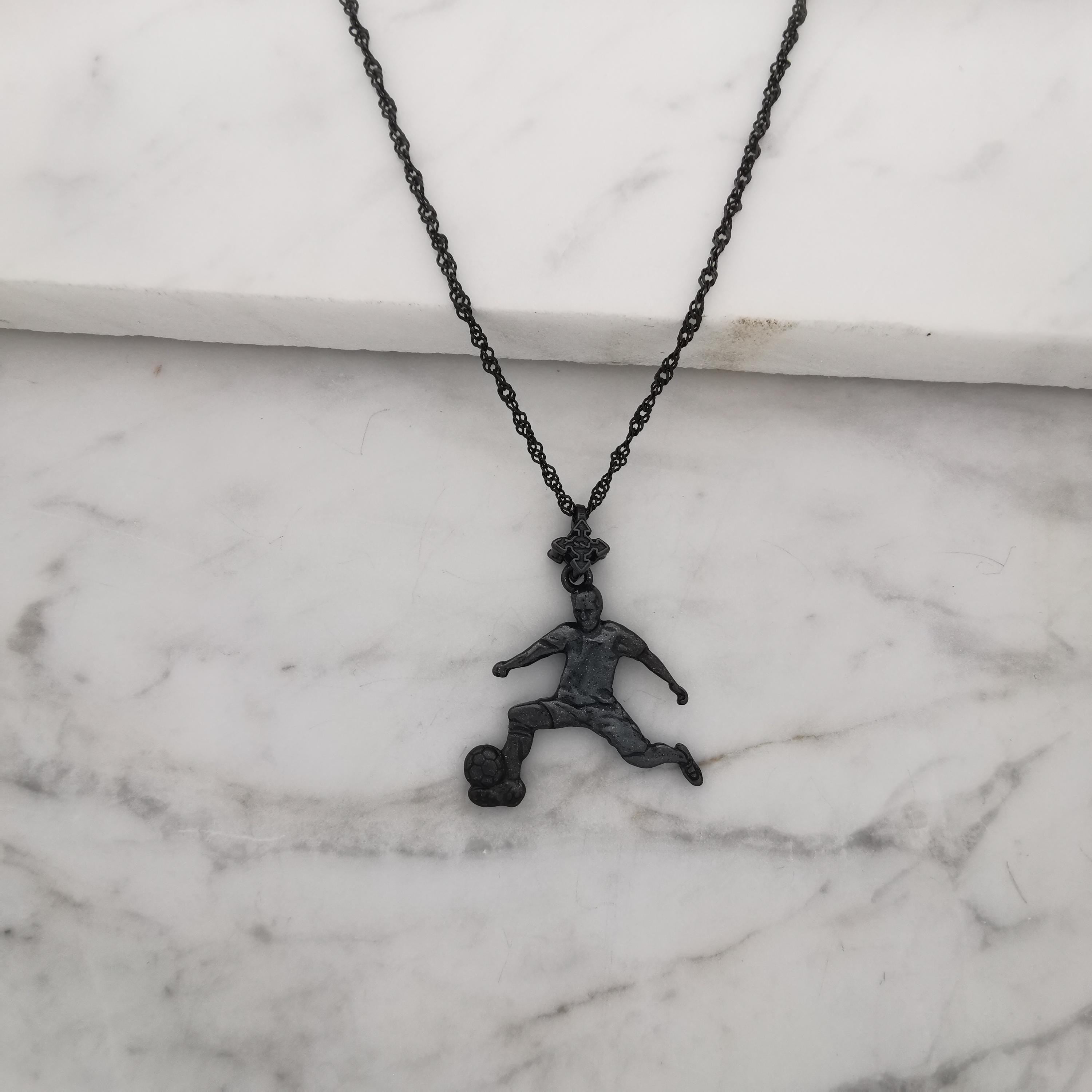 Football (Soccer) Jewelry Pendant for Men – Oxidized Black 925 Silver Gift – Handcrafted Sport Charm for Players – Necklace