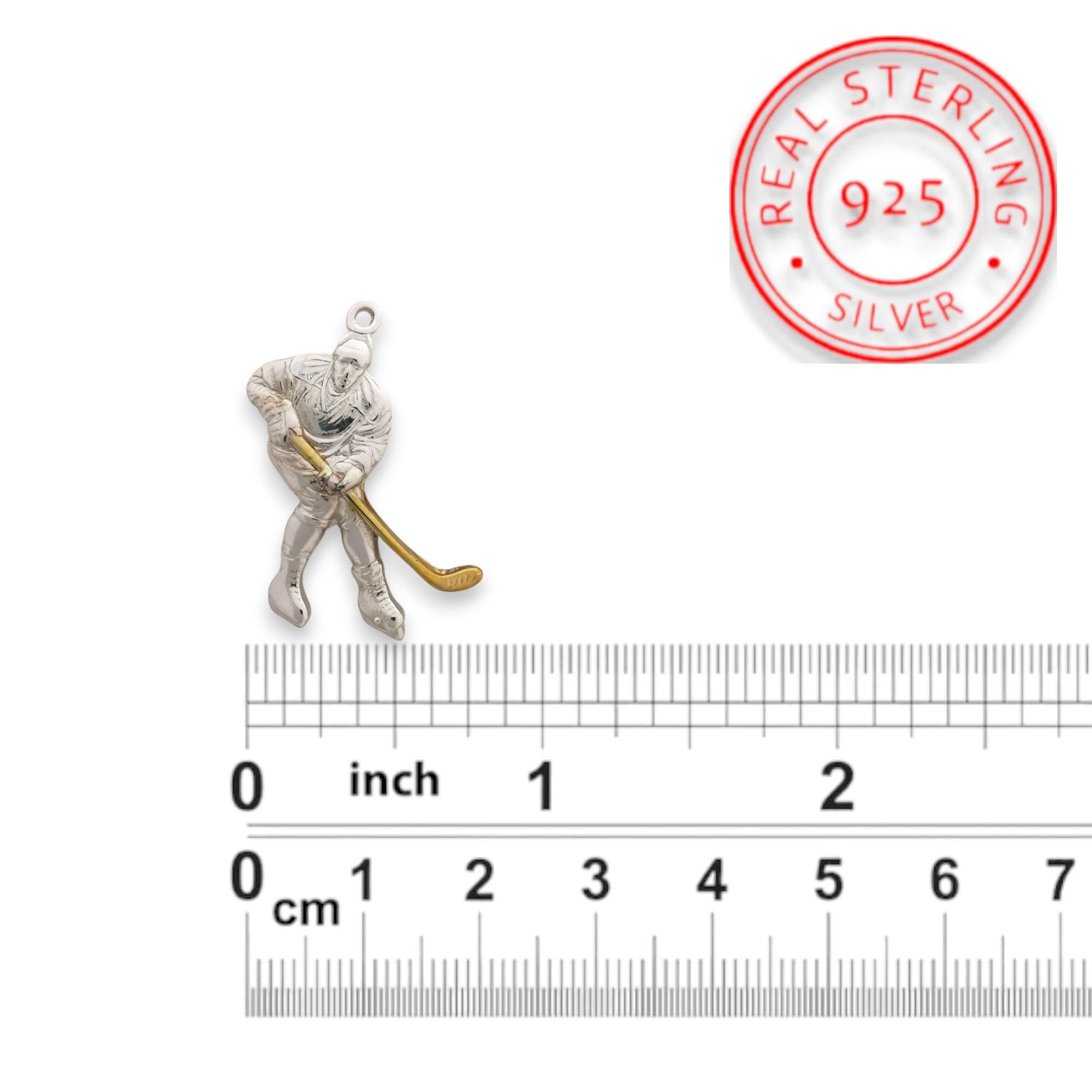 Ice Hockey Jewelry Pendant for Men – 925 Silver with Partial Gold Plating – Handcrafted Sport Charm for Players – Necklace