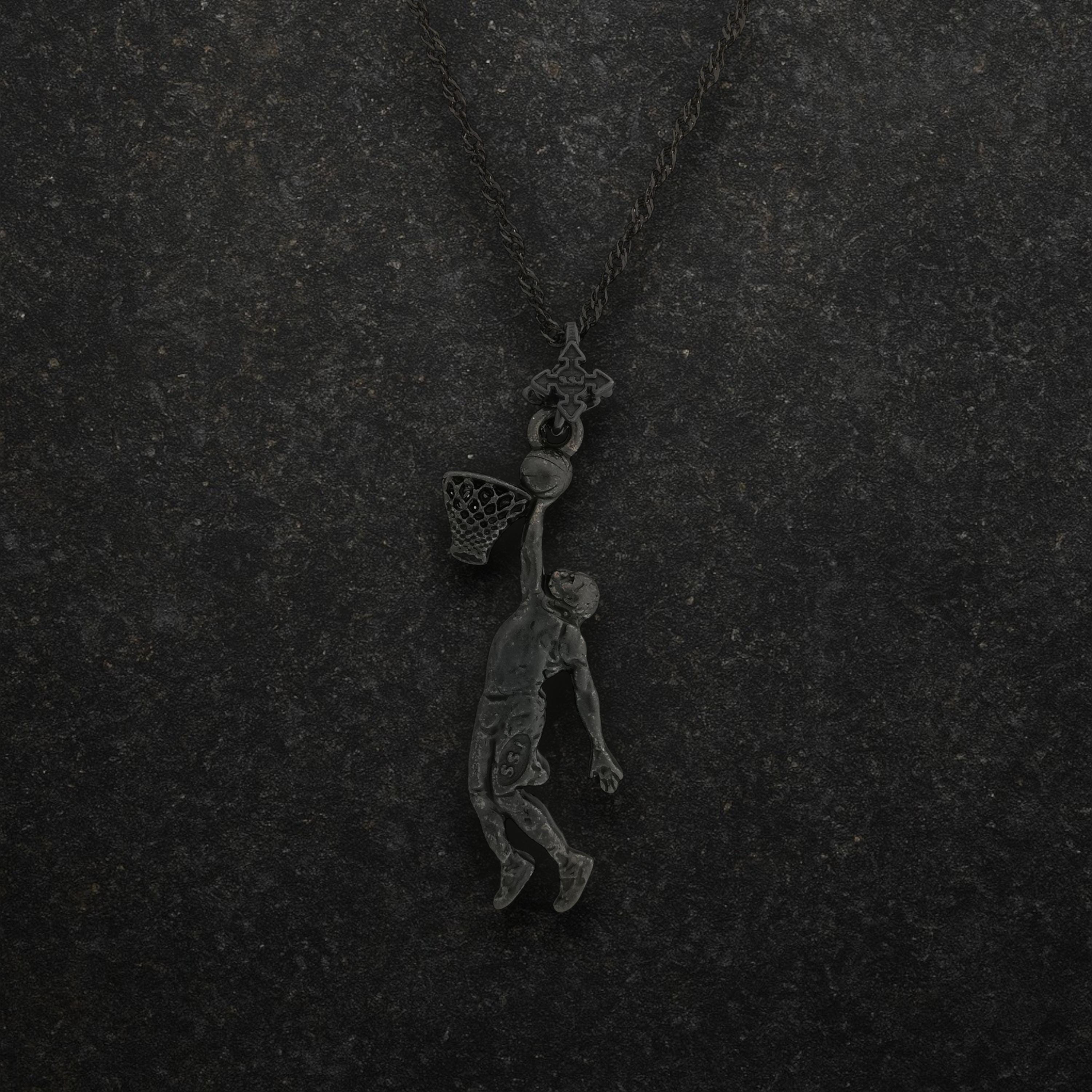 Basketball Dunk Pendant for Men – Oxidized Black 925 Silver Jewelry Gift for Players, Coaches & Fans – Sports Necklace