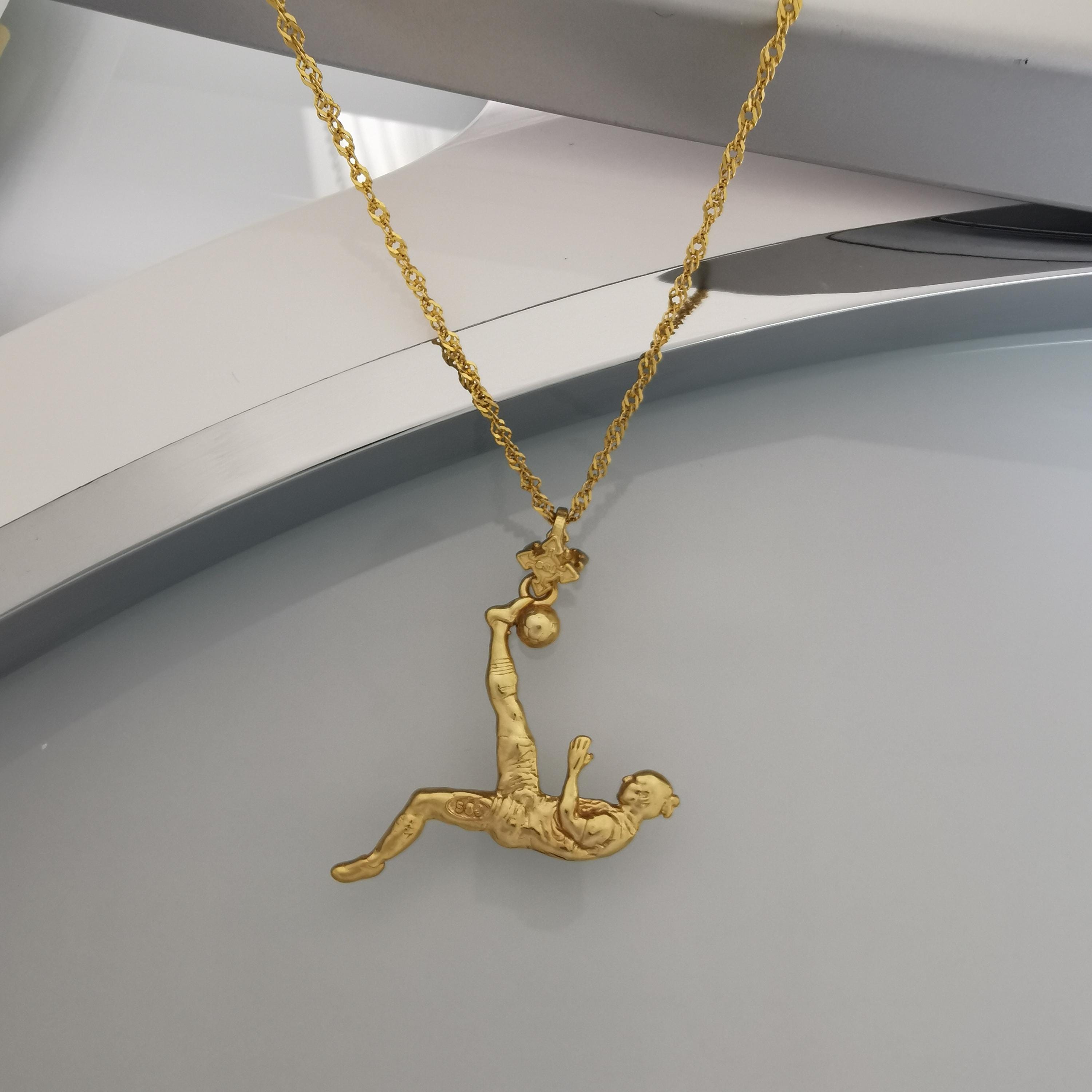 Football Pendant for Men – Gold-Plated 925 Silver Jewelry Gift – Handcrafted Sports Charm for Players & Fans – Necklace