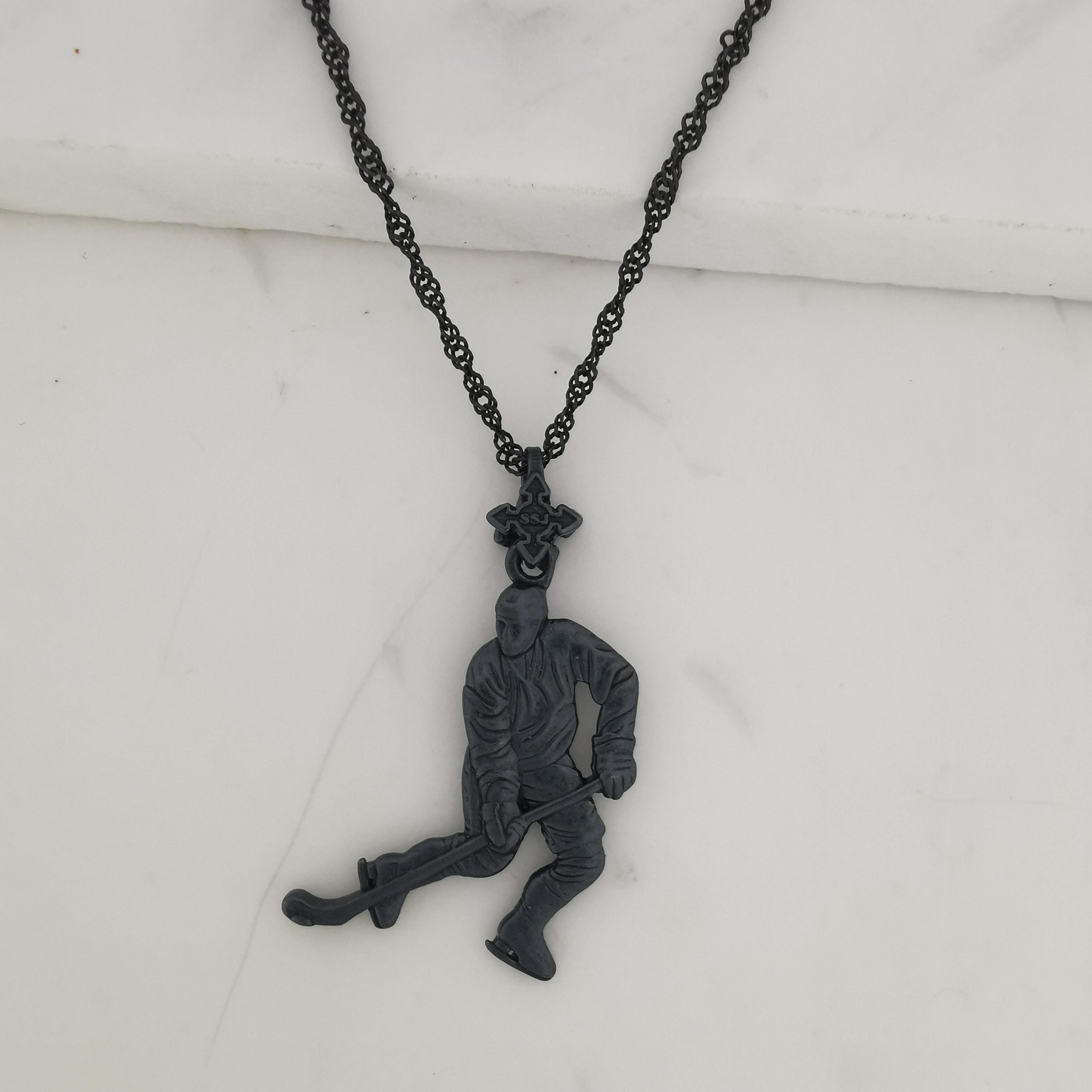 Ice Hockey Jewelry Pendant for Men – Oxidized Black 925 Silver Gift – Handcrafted Sports Accessory for Players and Coaches – Necklace