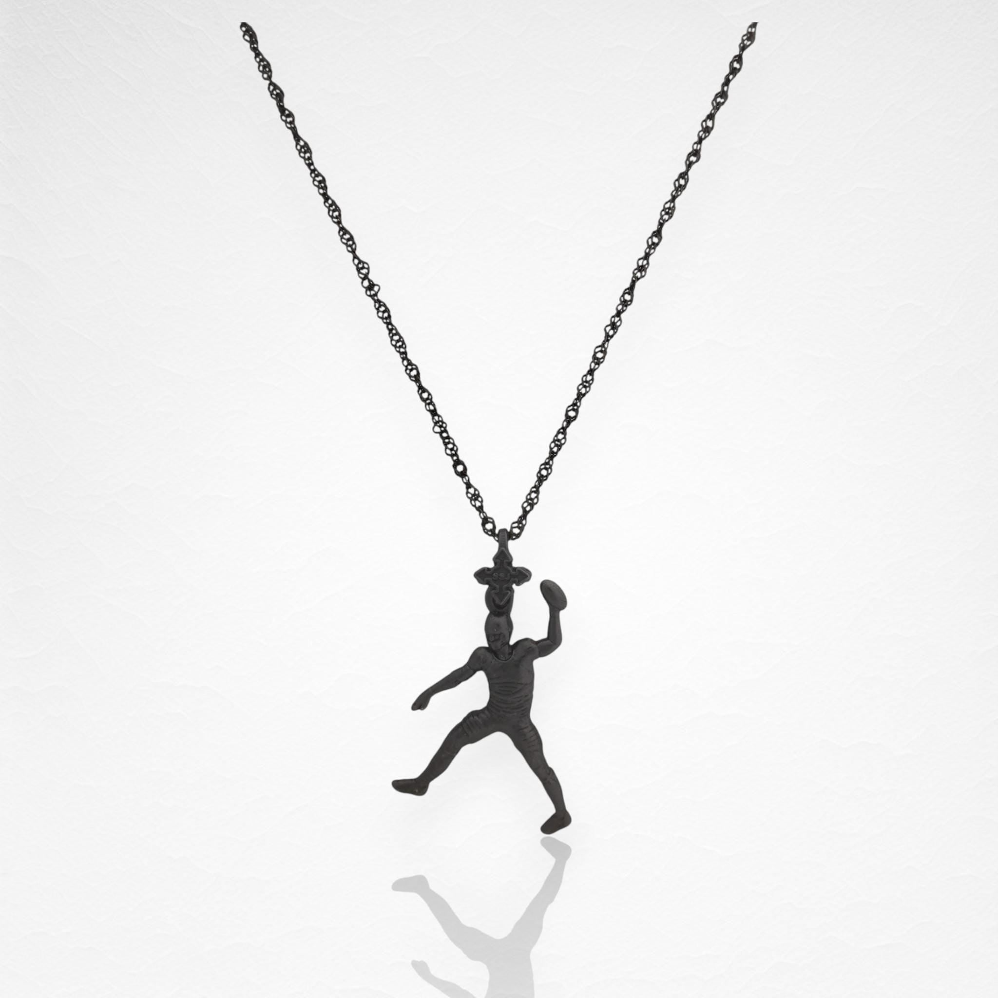 American Football Jewelry Pendant for Men – Oxidized Black 925 Silver Gift for Players, Athletes & Fans – Bold Sports Necklace for Game Day