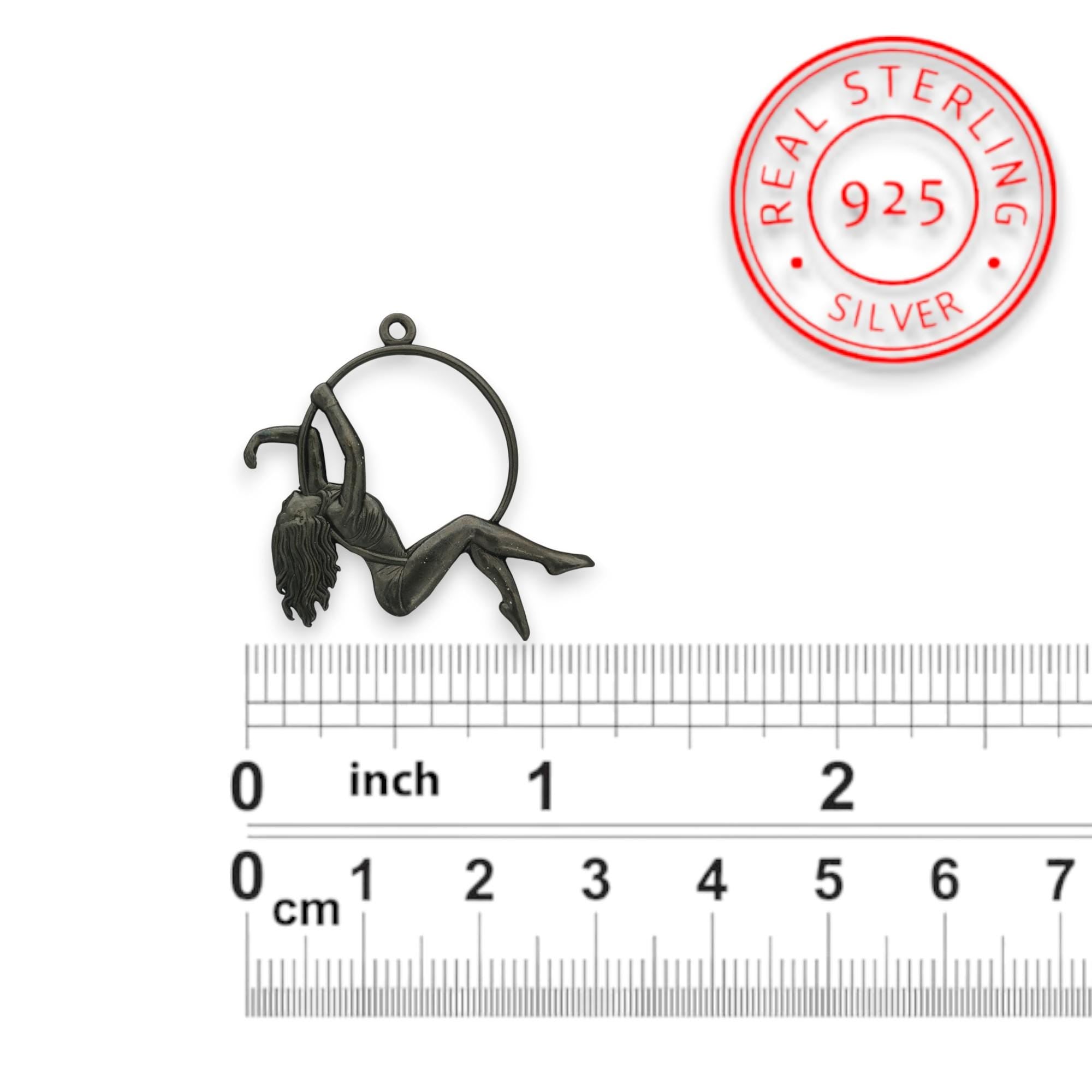 Aerial Hoop Jewelry Pendant for Women – Oxidized Black 925 Silver Gift – Artistic Sports Accessory for Aerialists and Dancers – Necklace