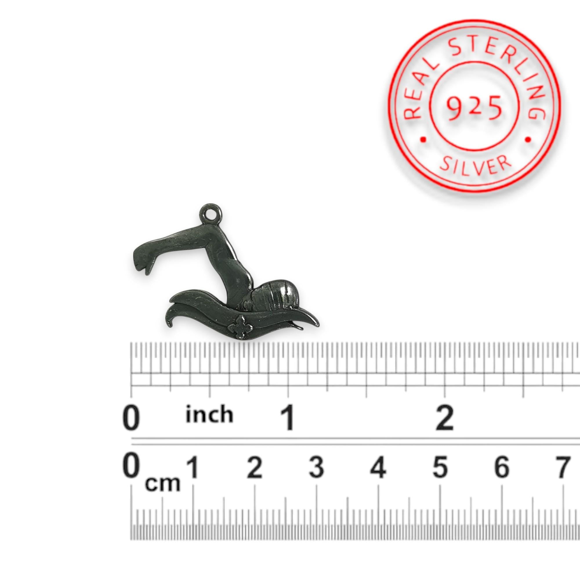 Swimming Jewelry Pendant for Men and Teen Boys – Oxidized Black 925 Silver Gift – Sports Accessory for Breaststroke Swimmers – Necklace