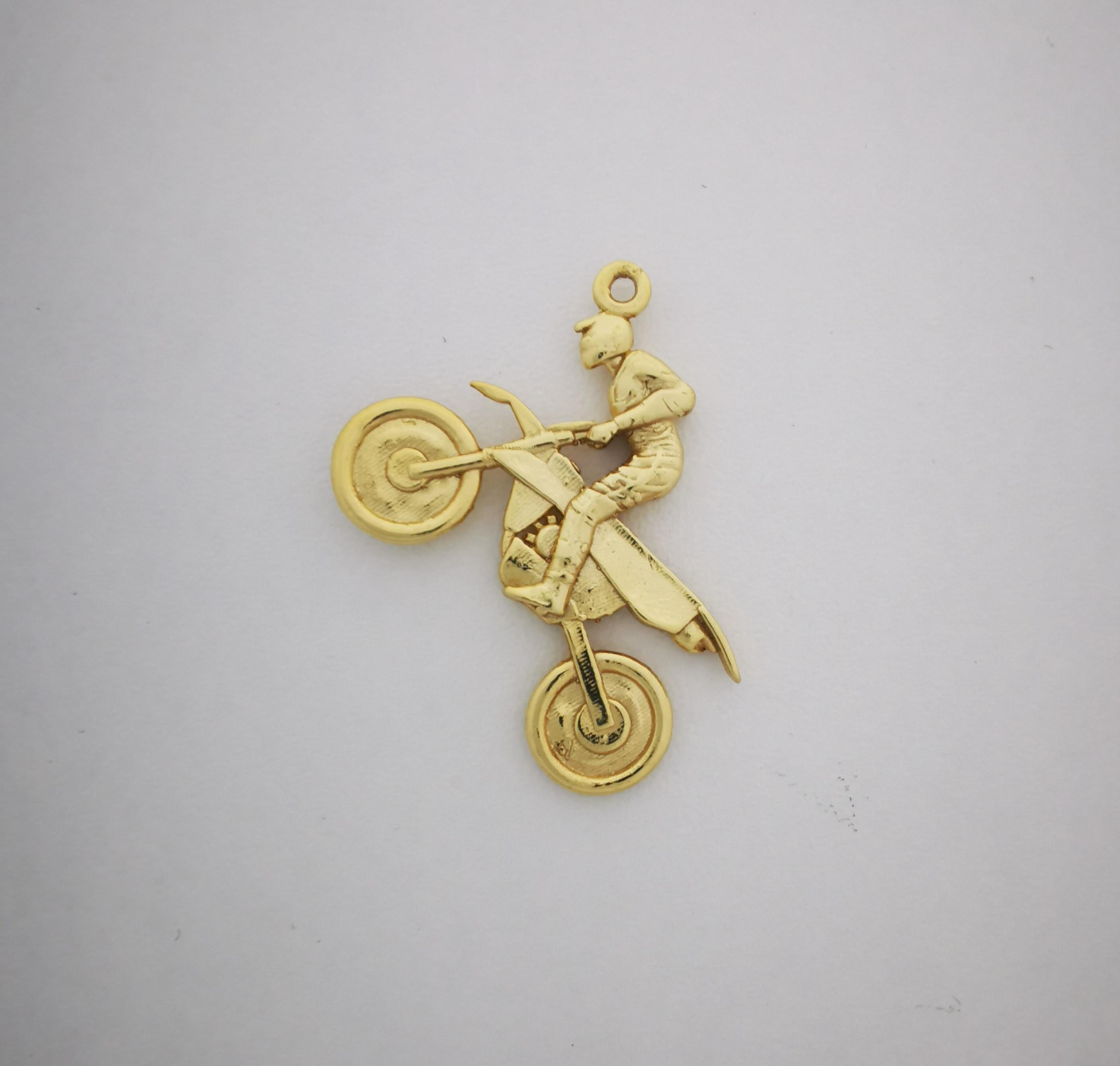 Motocross Jewelry Pendant for Men – Gold-Plated 925 Silver Sports Pendant – Gift for MX Riders, Racers, or Motorsport Fans -Necklace