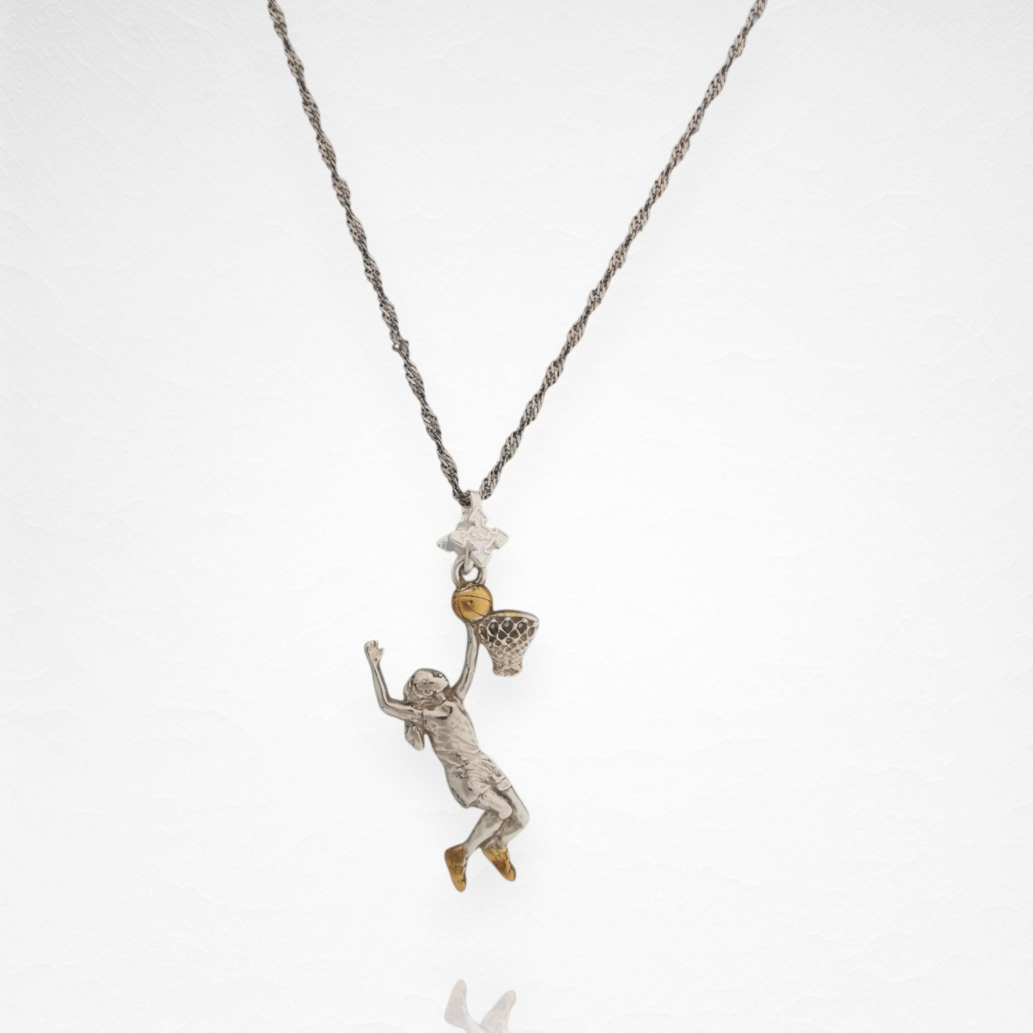 Basketball Jewelry Pendant for Women – 925 Silver with Partial Gold Plating Gift – Handcrafted Sports Charm for Athletes – Necklace