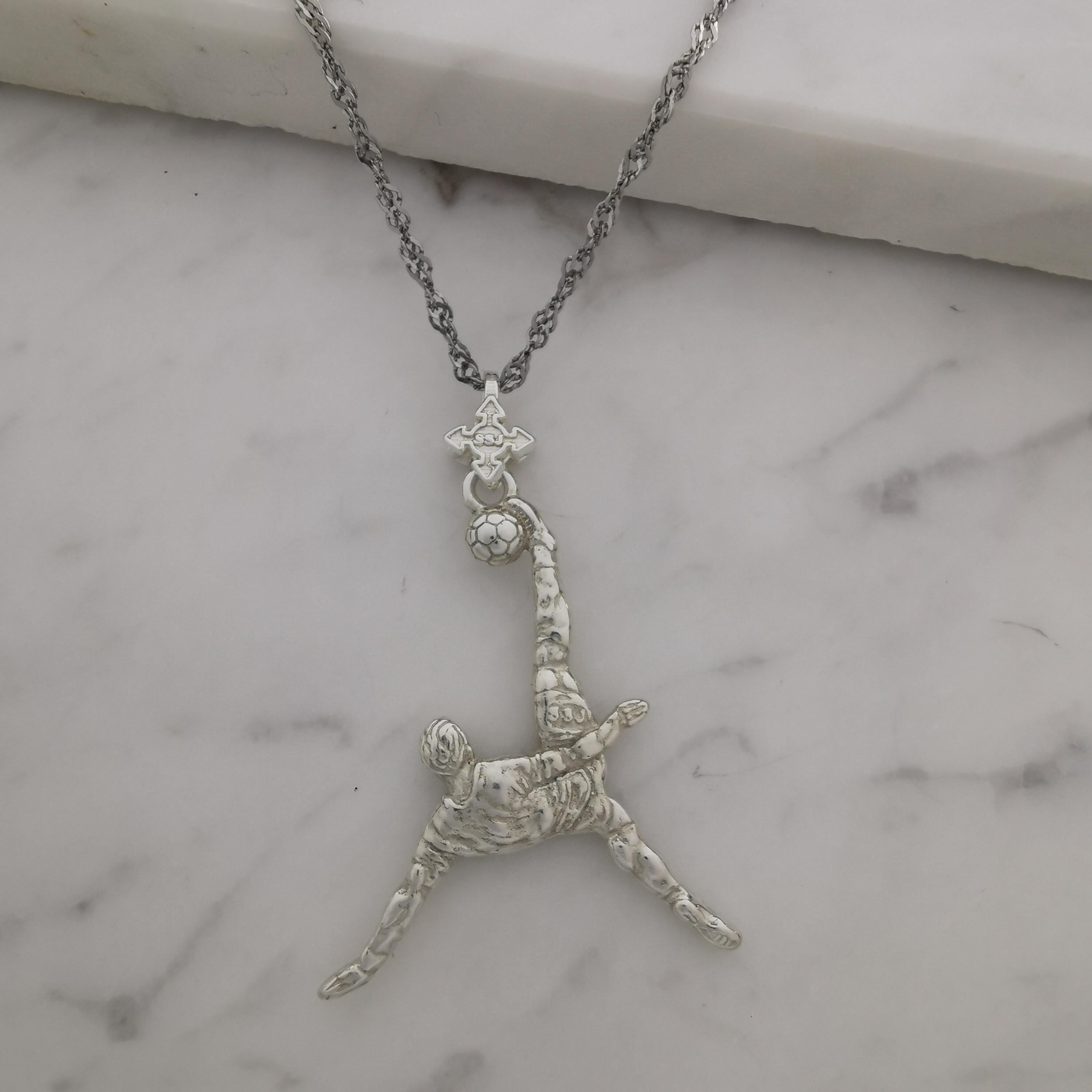 Football (Soccer) Jewelry Pendant for Men – Classic Silver 925 Gift – Bicycle Kick Sport Charm – Necklace