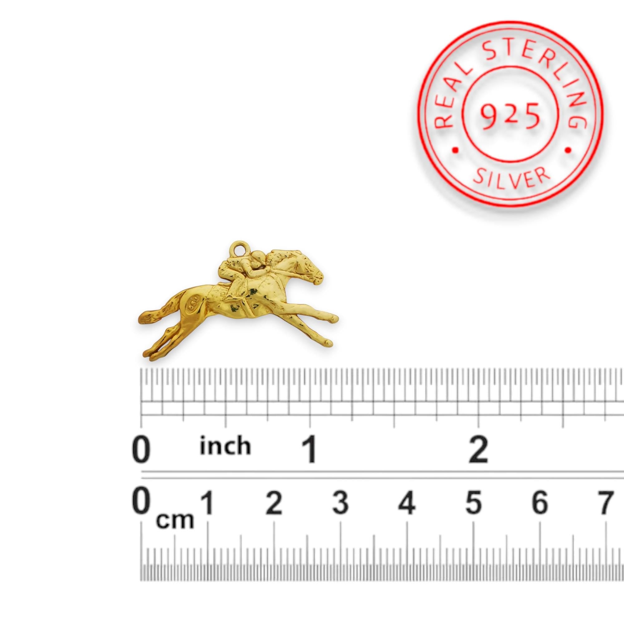 Horse Racing Jewelry Pendant for Men – Gold-Plated 925 Silver Gift – Equestrian Sports Accessory for Riders – Race Day Necklace