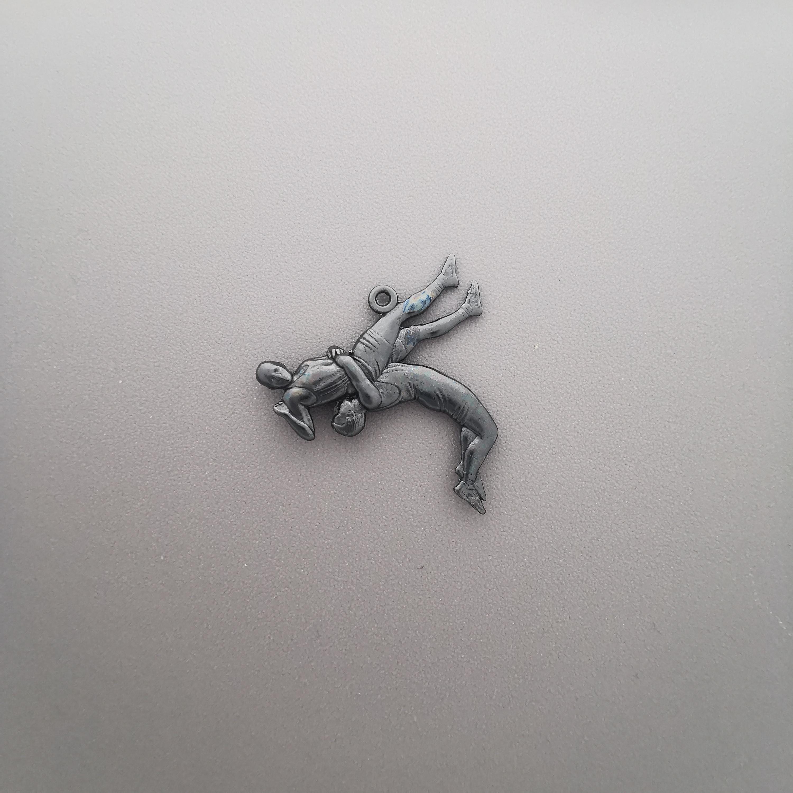 Wrestling Jewelry Pendant for Men – Oxidized Black 925 Silver Gift – Sports Accessory for Wrestlers and Combat Sport Lovers – Necklace