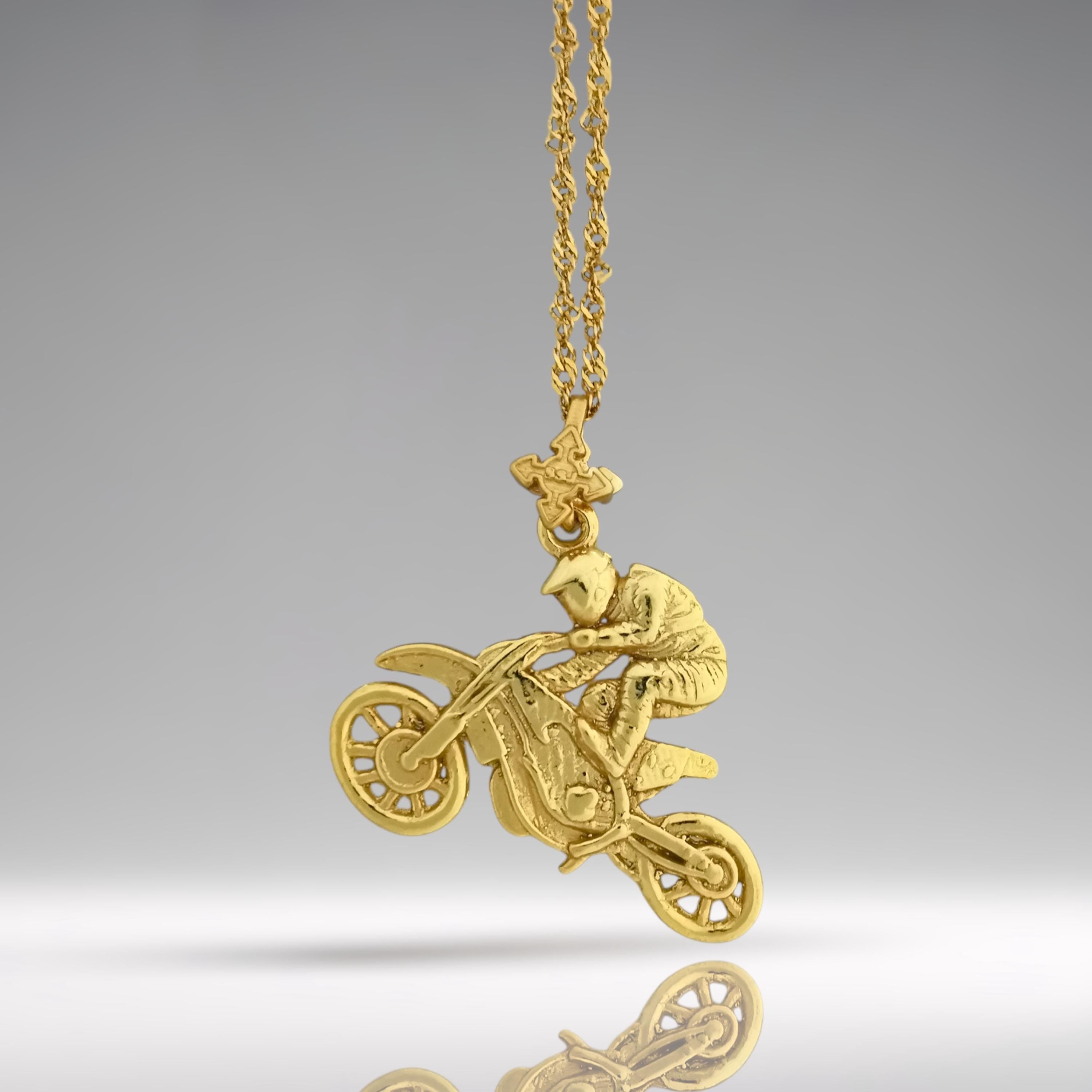 Motocross Jewelry Pendant for Men – Gold-Plated 925 Silver Gift – Luxurious Sports Accessory for Riders and Collectors – Necklace