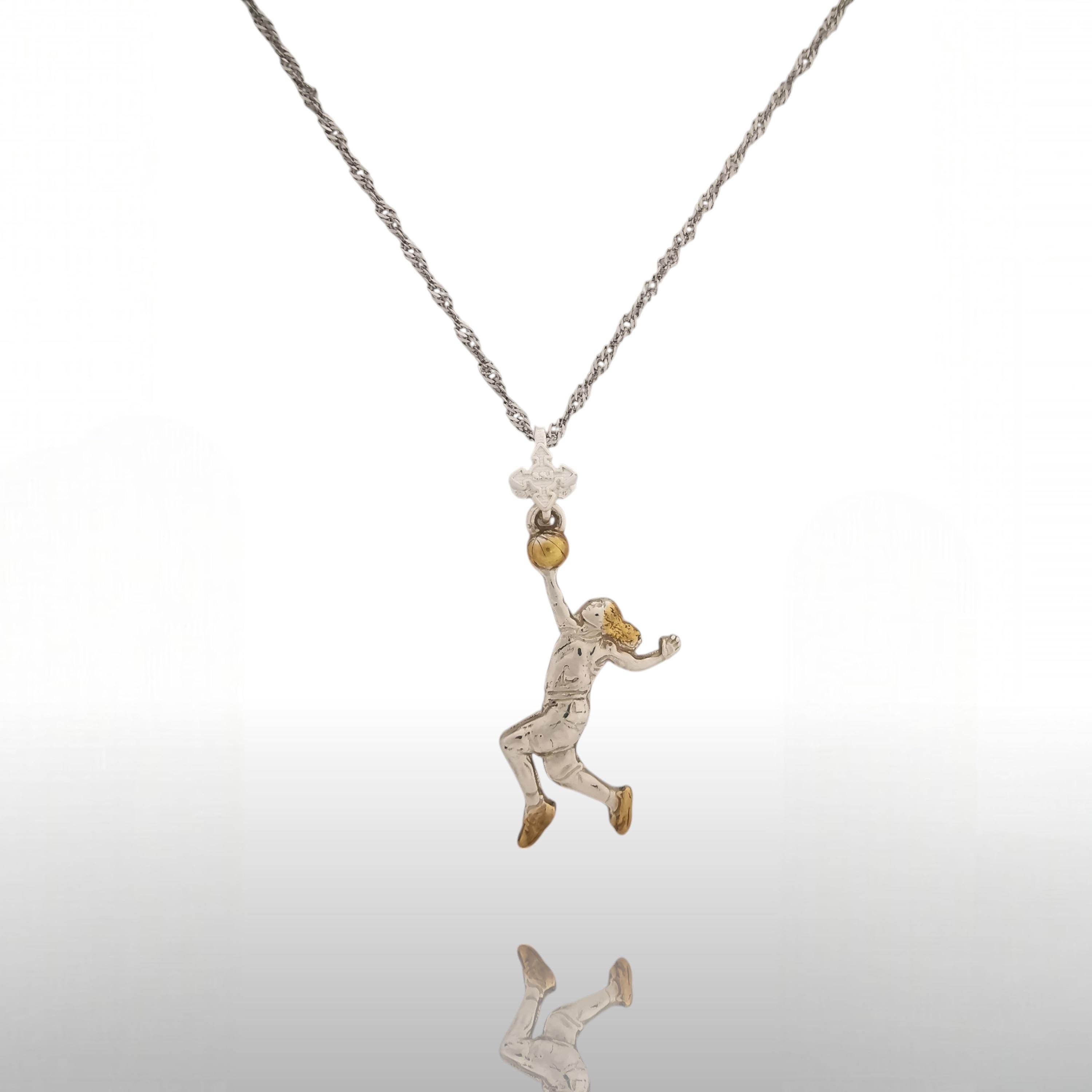 Basketball Jewelry Pendant for Women – Silver with Gold Accent 925 Gift – Elegant Sports Accessory for Girls and Players – Necklace