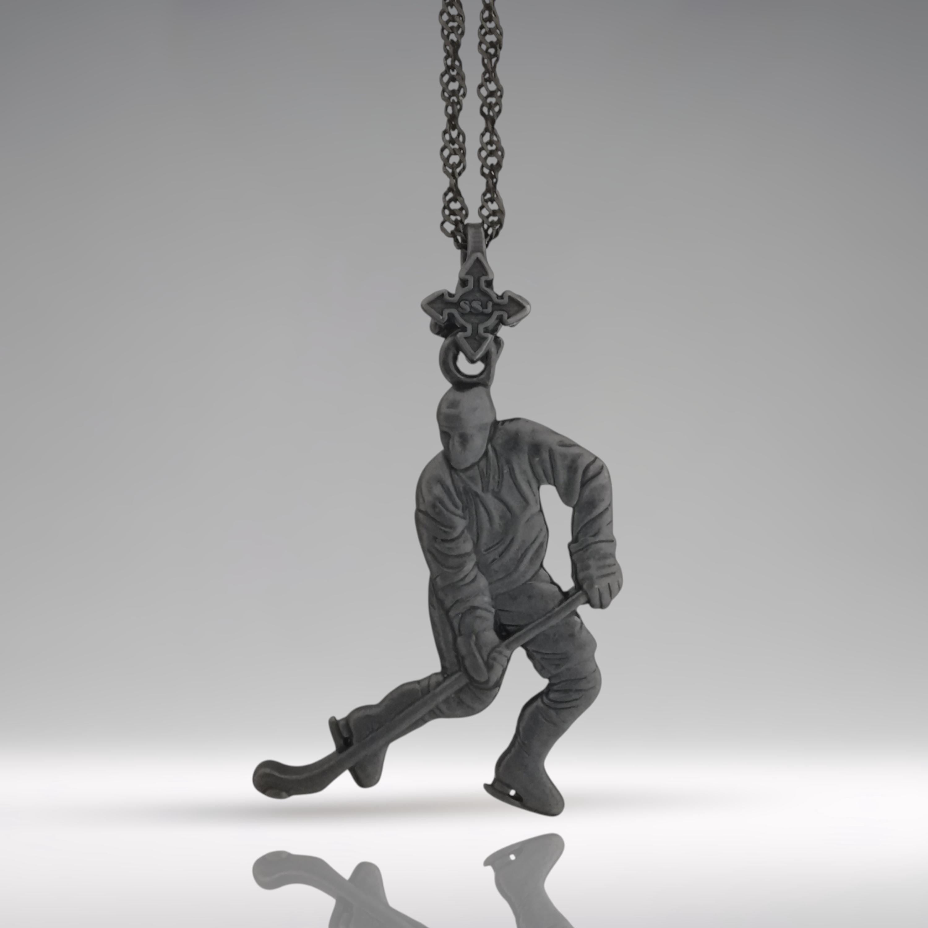 Ice Hockey Jewelry Pendant for Men – Oxidized Black 925 Silver Gift – Handcrafted Sports Accessory for Players and Coaches – Necklace