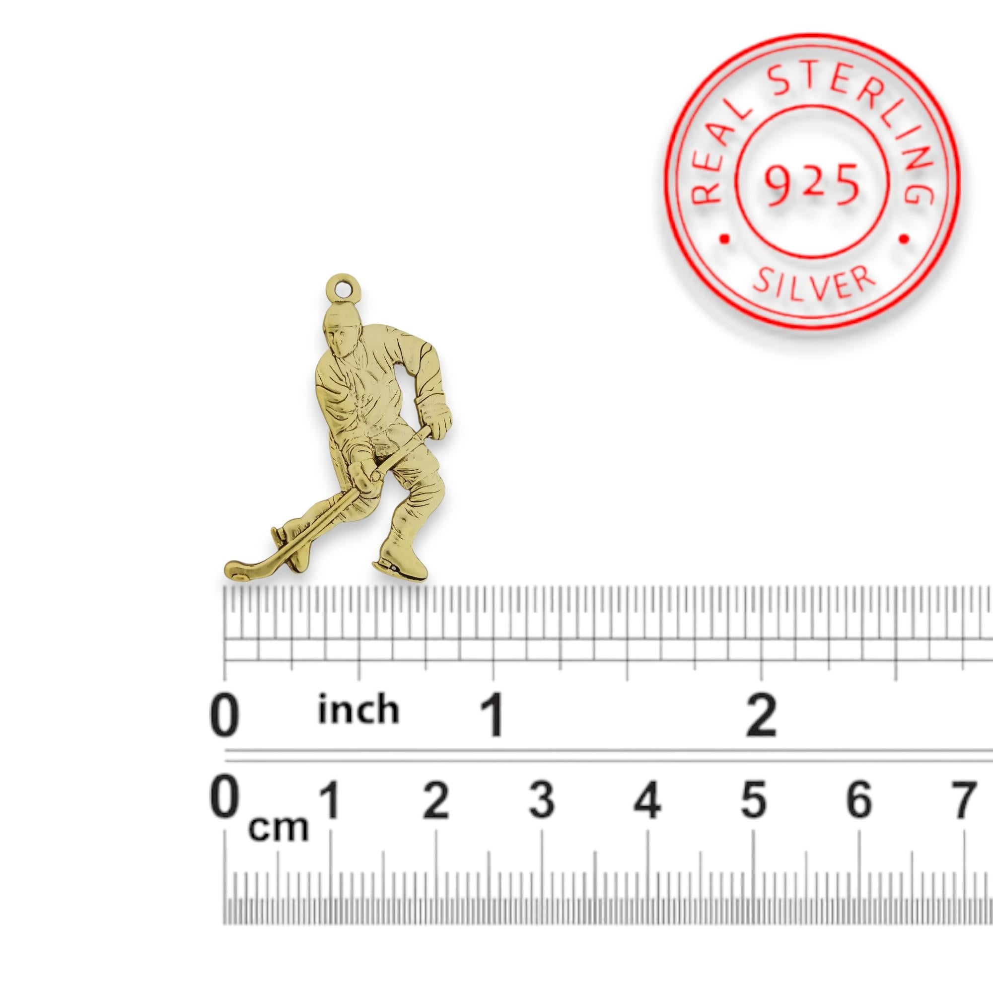 Ice Hockey Jewelry Pendant for Men – Gold-Plated 925 Silver Gift – Handcrafted Sports Accessory for Players and Coaches – Necklace