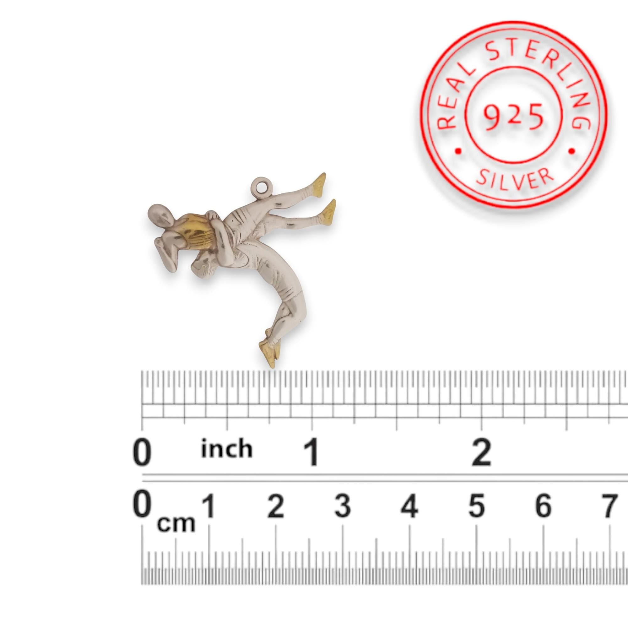 Wrestling Jewelry Pendant for Men – Silver with Partial Gold Plating 925 Gift – Elegant Grappling Accessory for Combat Sport Fans – Necklace