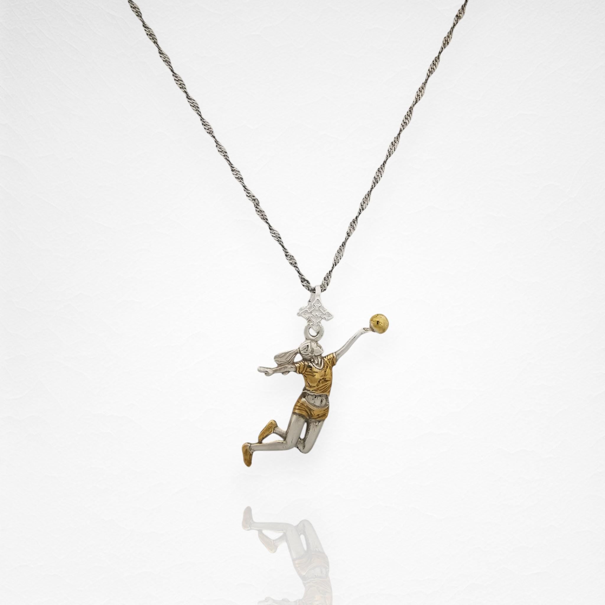 Volleyball Pendant for Women – 925 Silver with Partial Gold Plating – Handcrafted Sports Jewelry Gift for Players, Coaches & Fans – Necklace