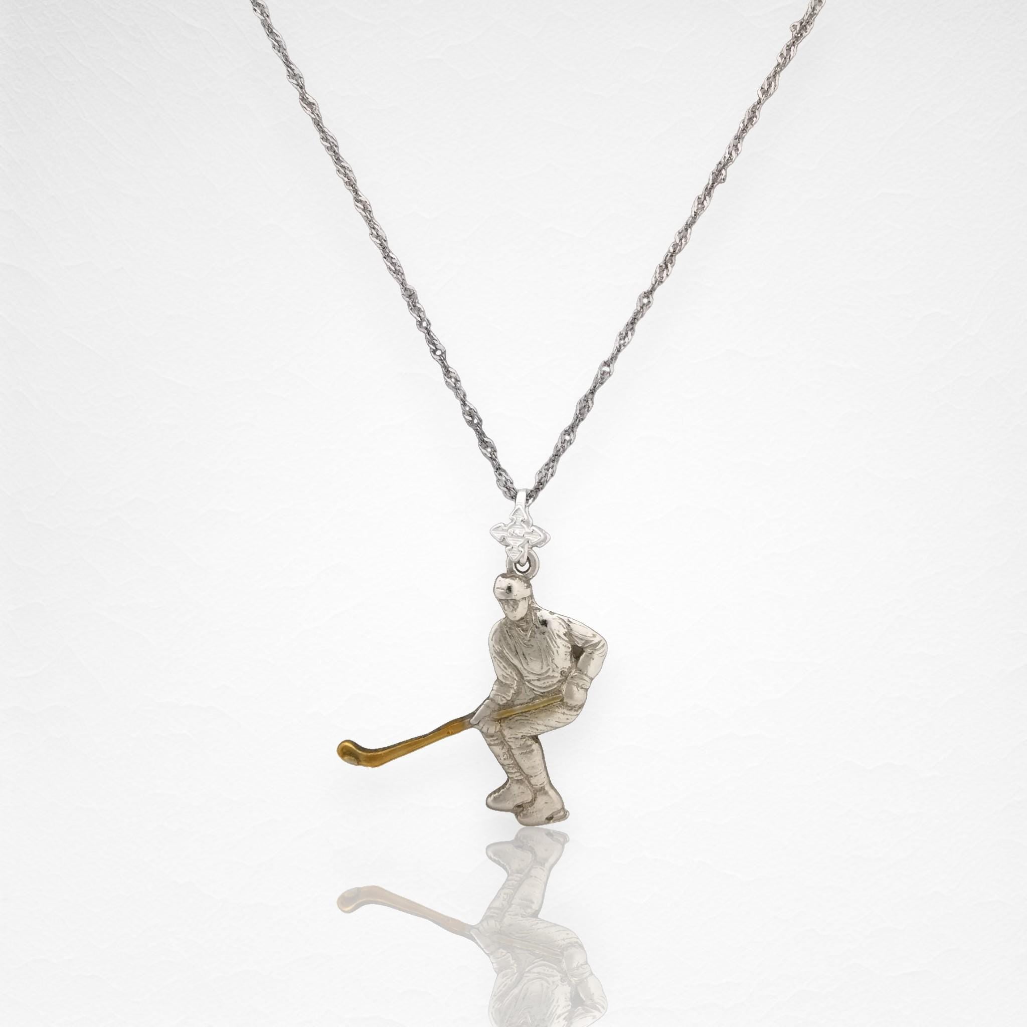 Ice Hockey Jewelry Pendant for Men – 925 Silver with Partial Gold Plating – Handcrafted Sport Charm for Players – Necklace