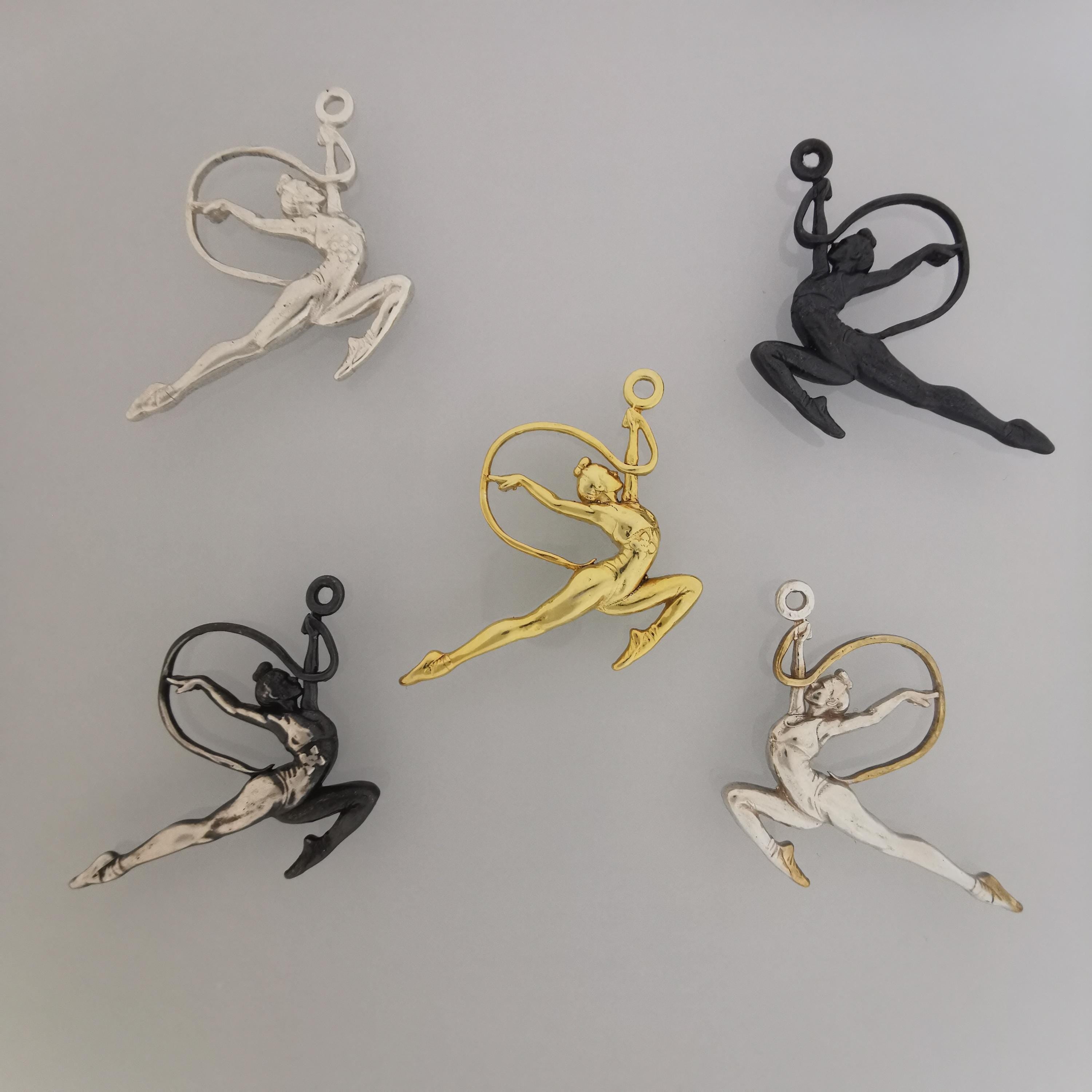 Rhythmic Gymnastics Jewelry Pendant for Girls, Oxidized Black 925 Silver Gift – Artistic Sports Charm for Dancers & Teen Athletes – Necklace