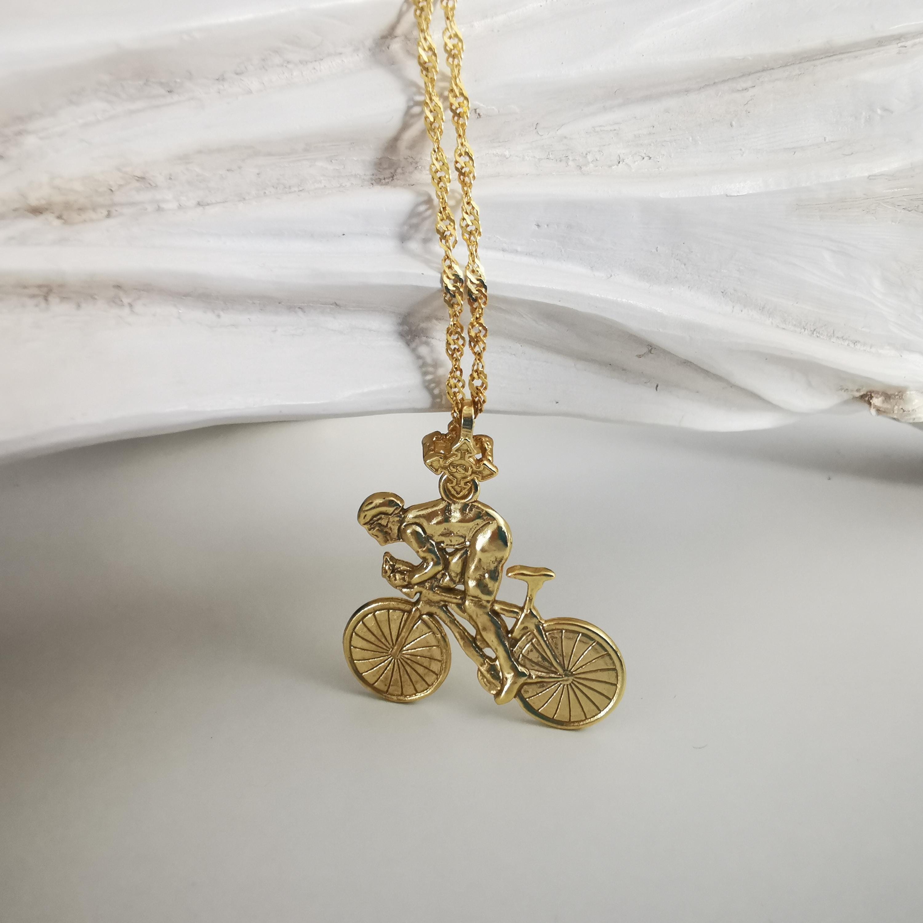 Cycling Necklace for Men – Gold-Plated 925 Silver Pendant – Premium Sports Jewelry Gift for Bikers, Riders, or Fitness Enthusiasts