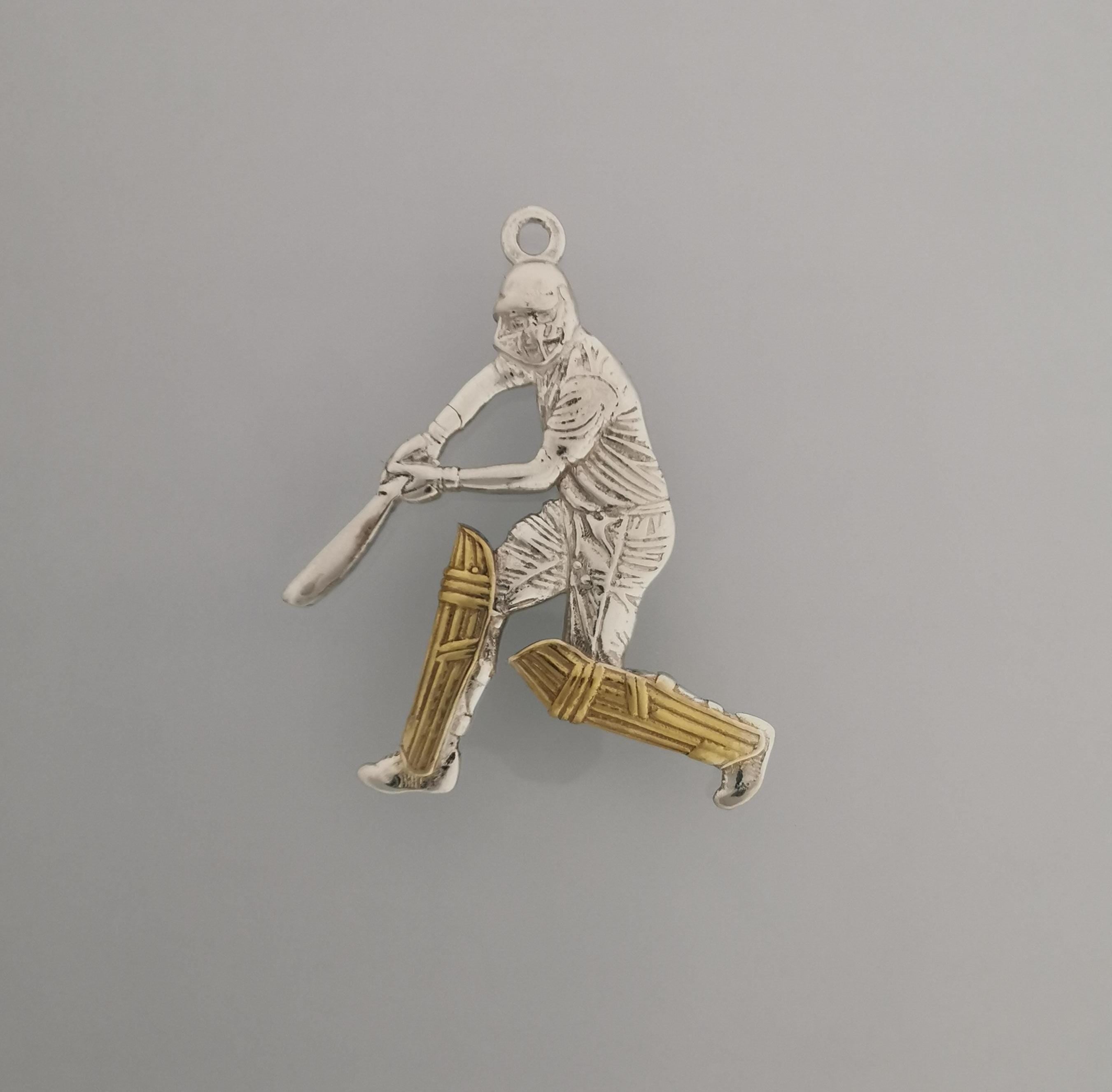 Cricket Jewelry Pendant for Men – Silver with Partial Gold Plating 925 Gift – Elegant Sports Accessory for Cricketers and Players – Necklace