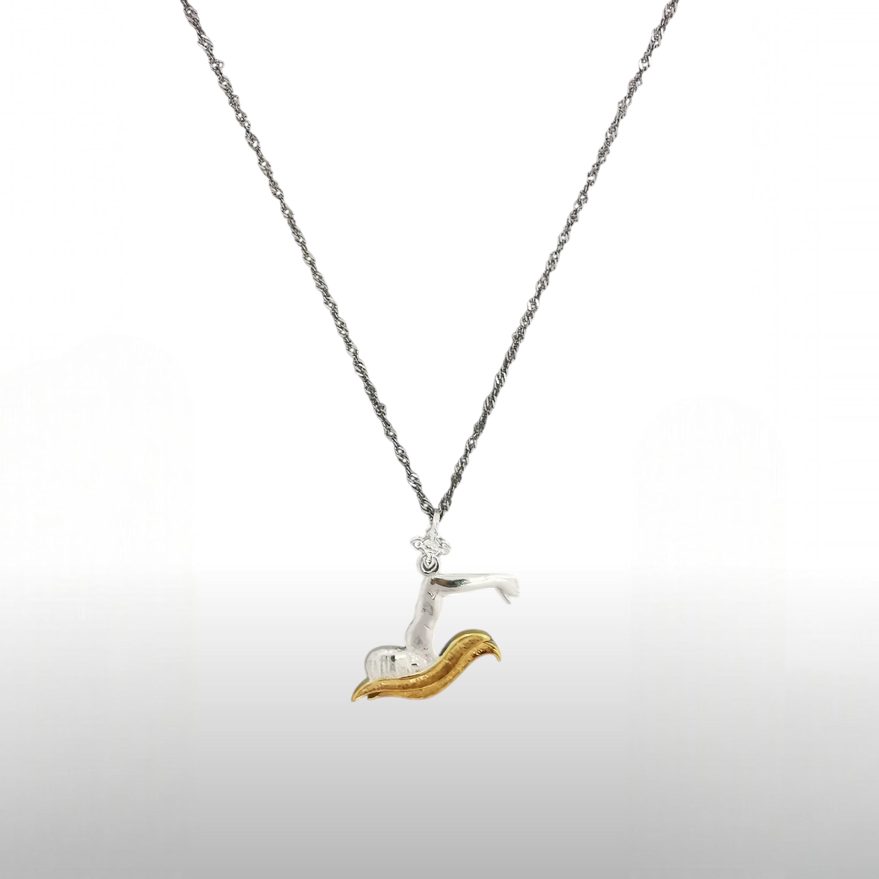 Swimming Jewelry Pendant for Men and Teen Boys – 925 Silver with Gold Detail Gift Sports Accessory for Breaststroke Swimmers Necklace