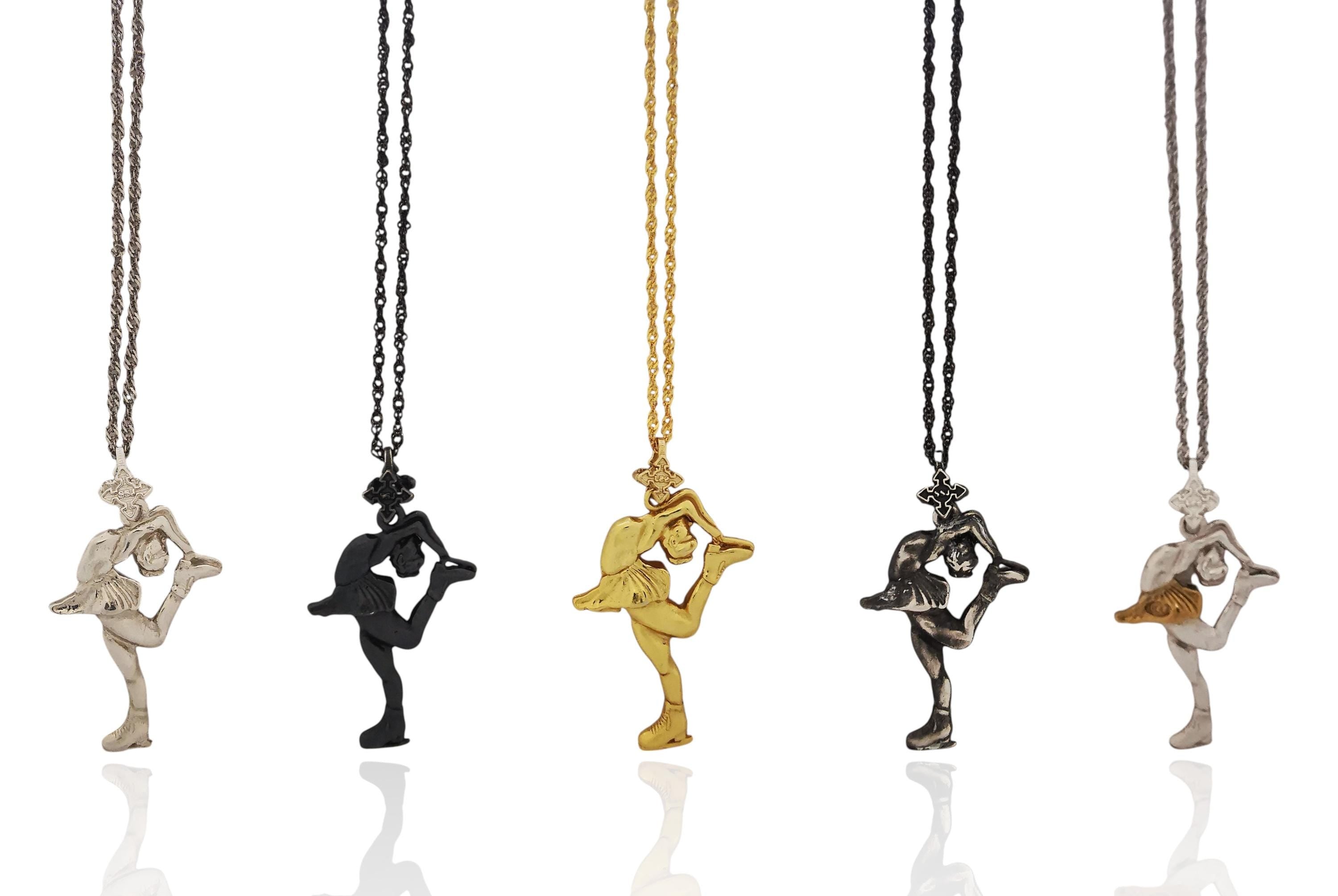 Figure Skating Jewelry Pendant for Women – Gold-Plated 925 Silver Gift – Luxurious Sports Charm for Skaters and Fans – Necklace