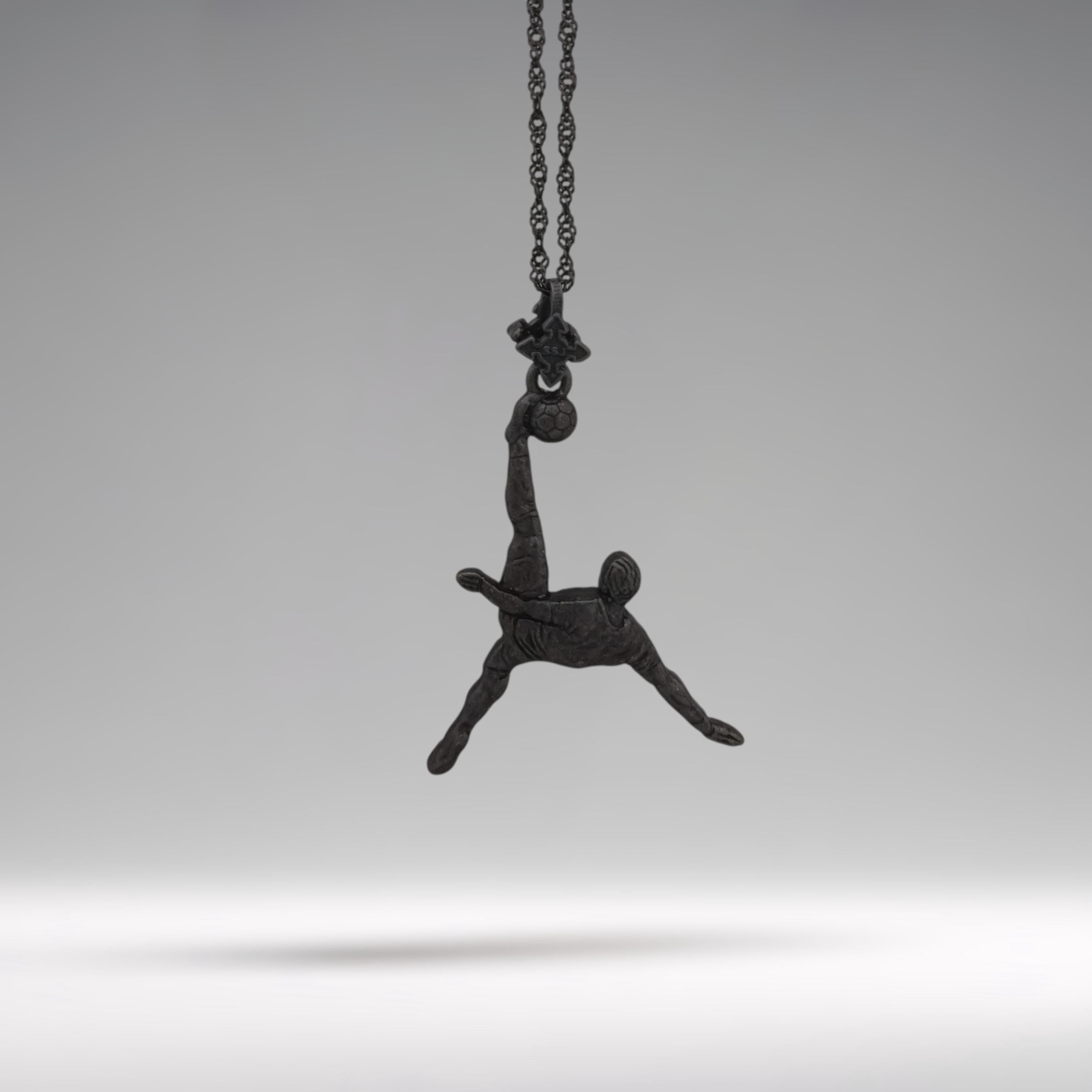 Football (Soccer) Jewelry Pendant for Men – Oxidized Black 925 Silver Gift – Bicycle Kick Sport Charm – Necklace