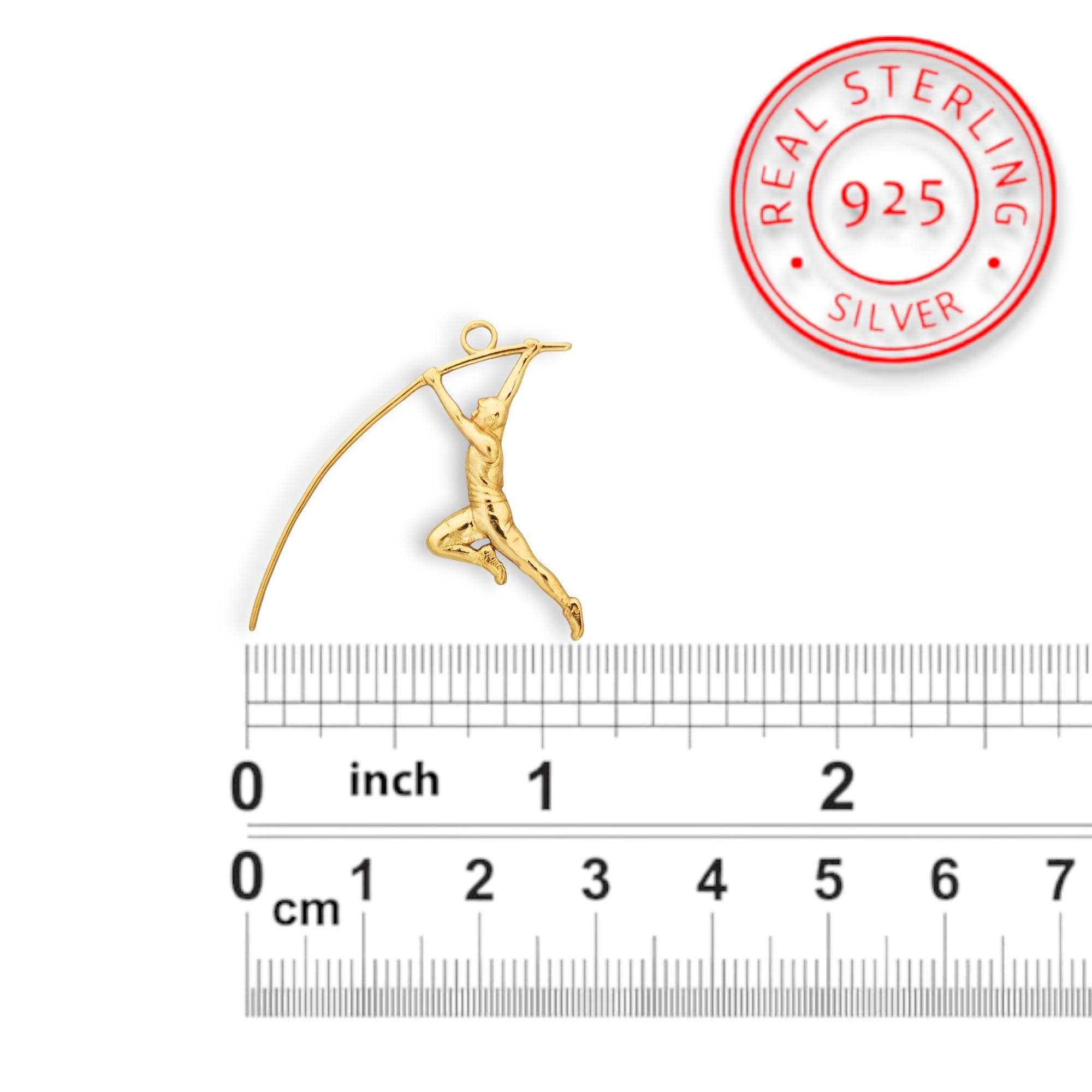 Pole Vault Pendant for Men – Gold Plated 925 Silver Jewelry – Sports Necklace Gift for Track Athlete, Teen Boy, or Coach