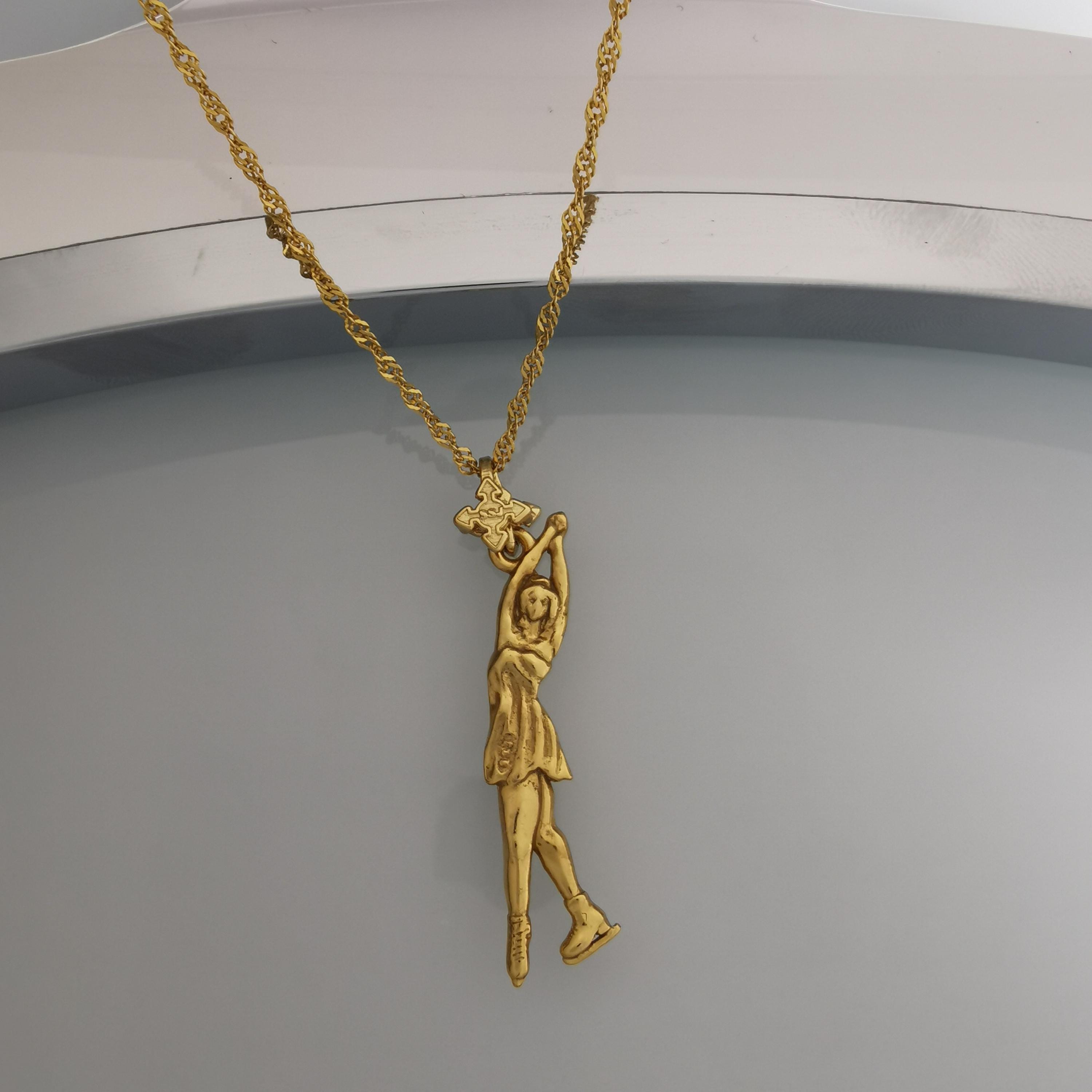 Figure Skating Jewelry Pendant for Girls – Gold-Plated 925 Silver Gift – Sports Charm for Skaters, Coaches & Fans – Necklace