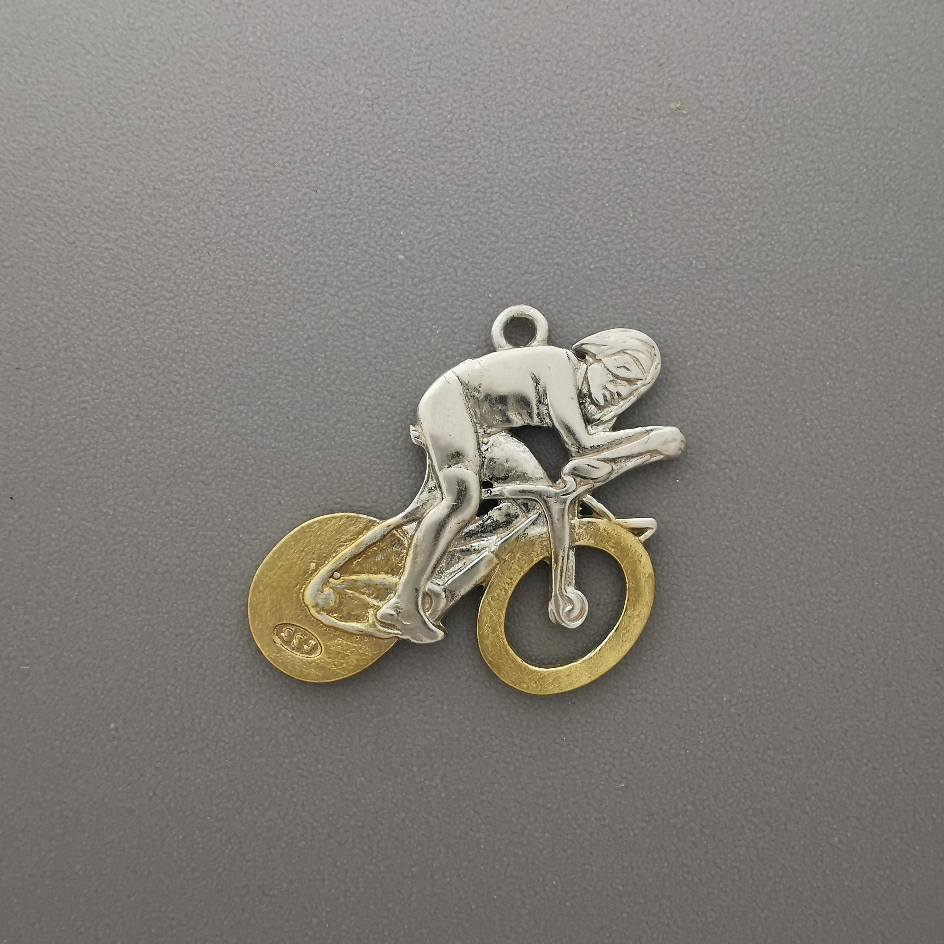 Cycling Jewelry Pendant for Men – Silver with Partial Gold Plating 925 Gift – Sports Accessory for Road Racers and Cyclists – Necklace