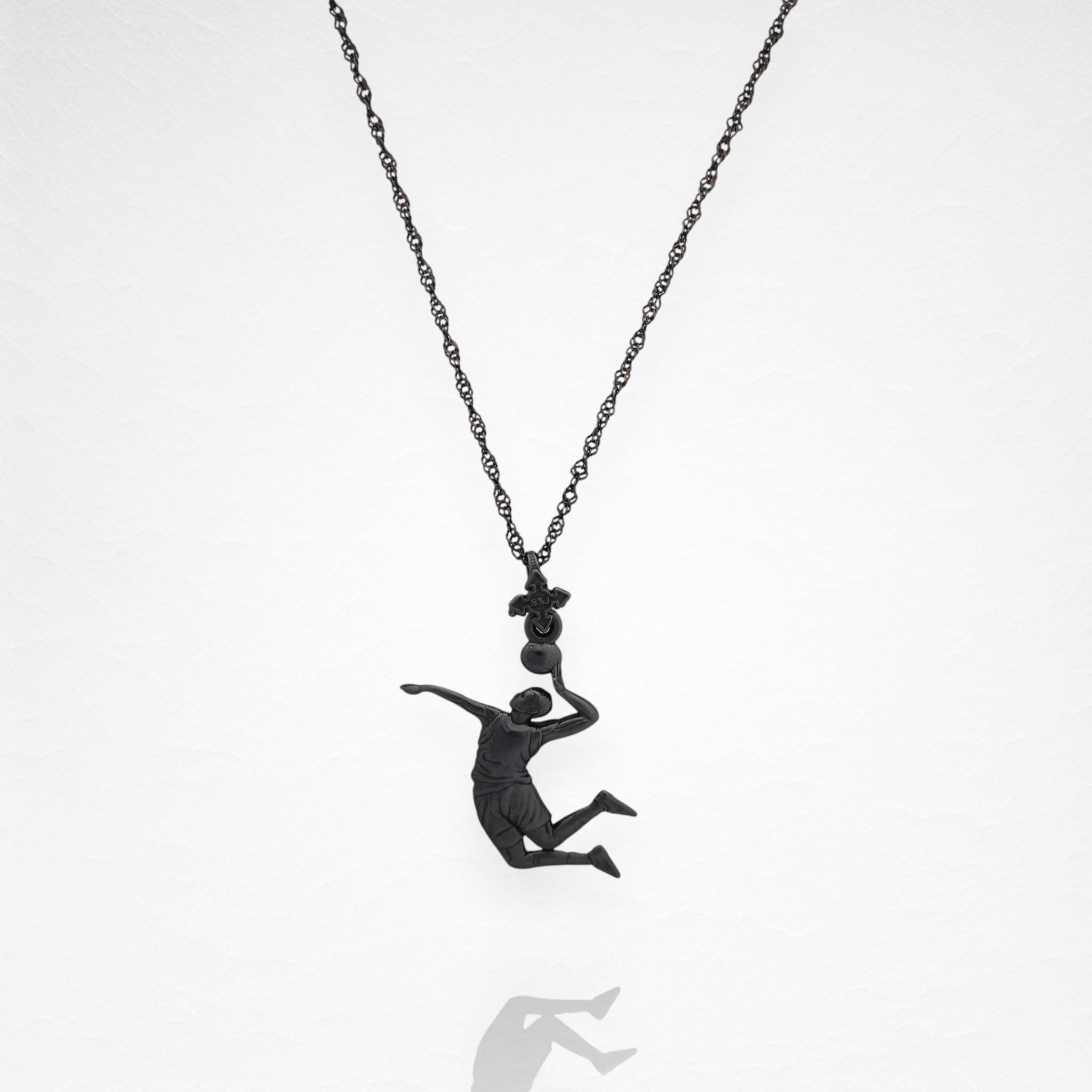 Volleyball Pendant for Men – Oxidized Black 925 Silver Jewelry Gift – Handcrafted Sports Charm for Players, Coaches & Fans – Necklace
