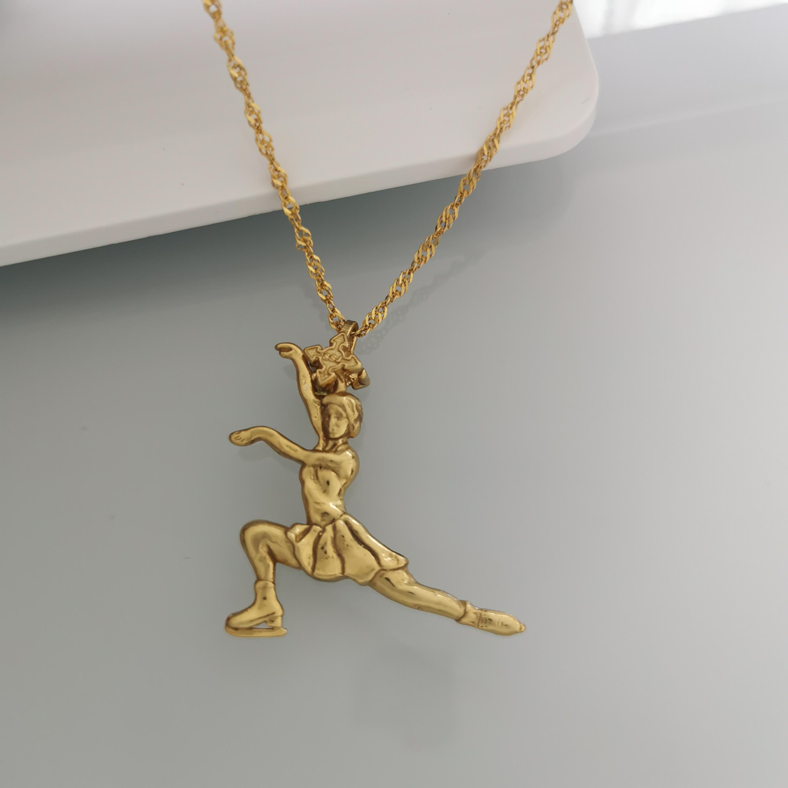 Figure Skating Pendant for Women – Gold-Plated 925 Silver Jewelry Gift – Sports Charm for Skaters & Fans – Necklace
