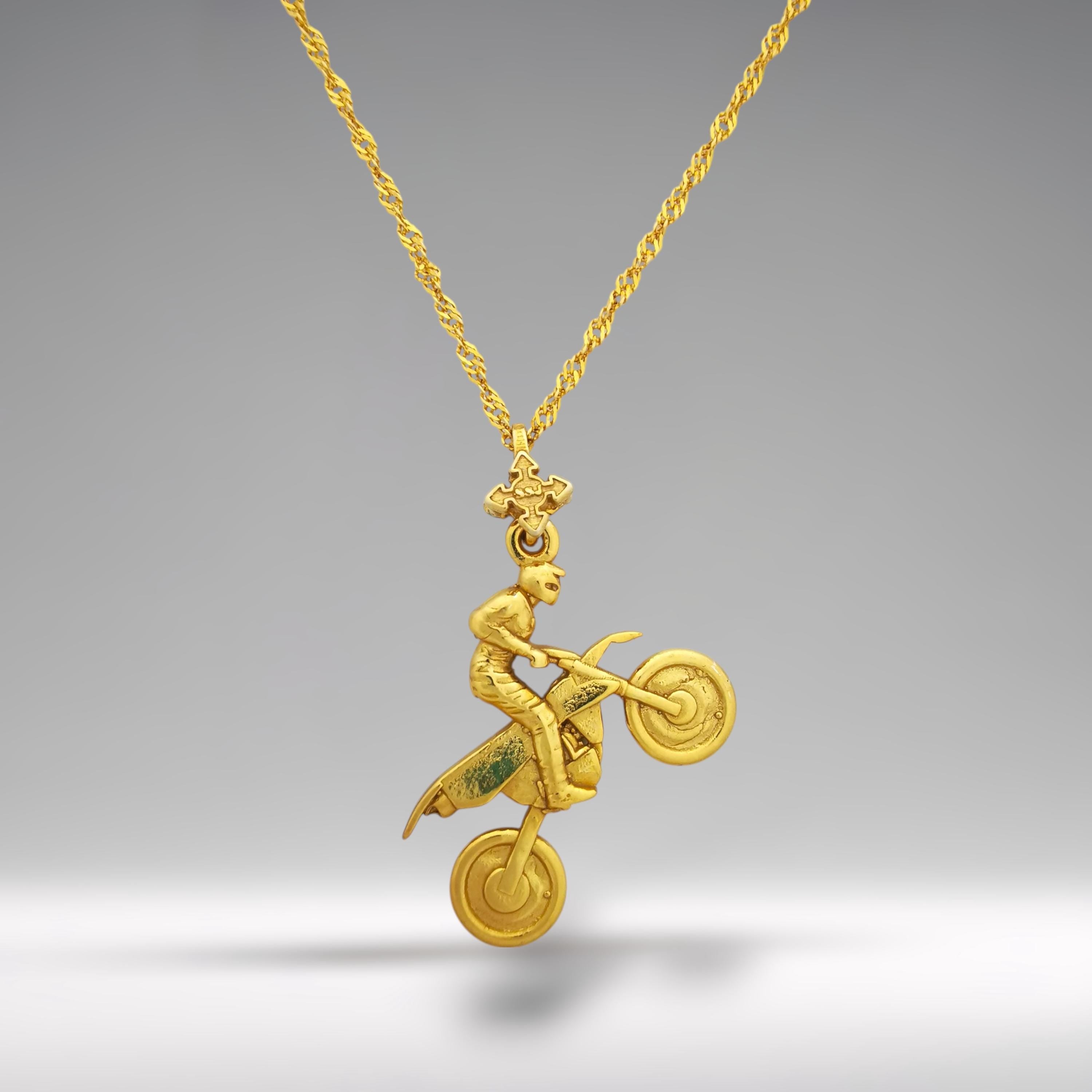 Motocross Jewelry Pendant for Men – Gold-Plated 925 Silver Sports Pendant – Gift for MX Riders, Racers, or Motorsport Fans -Necklace