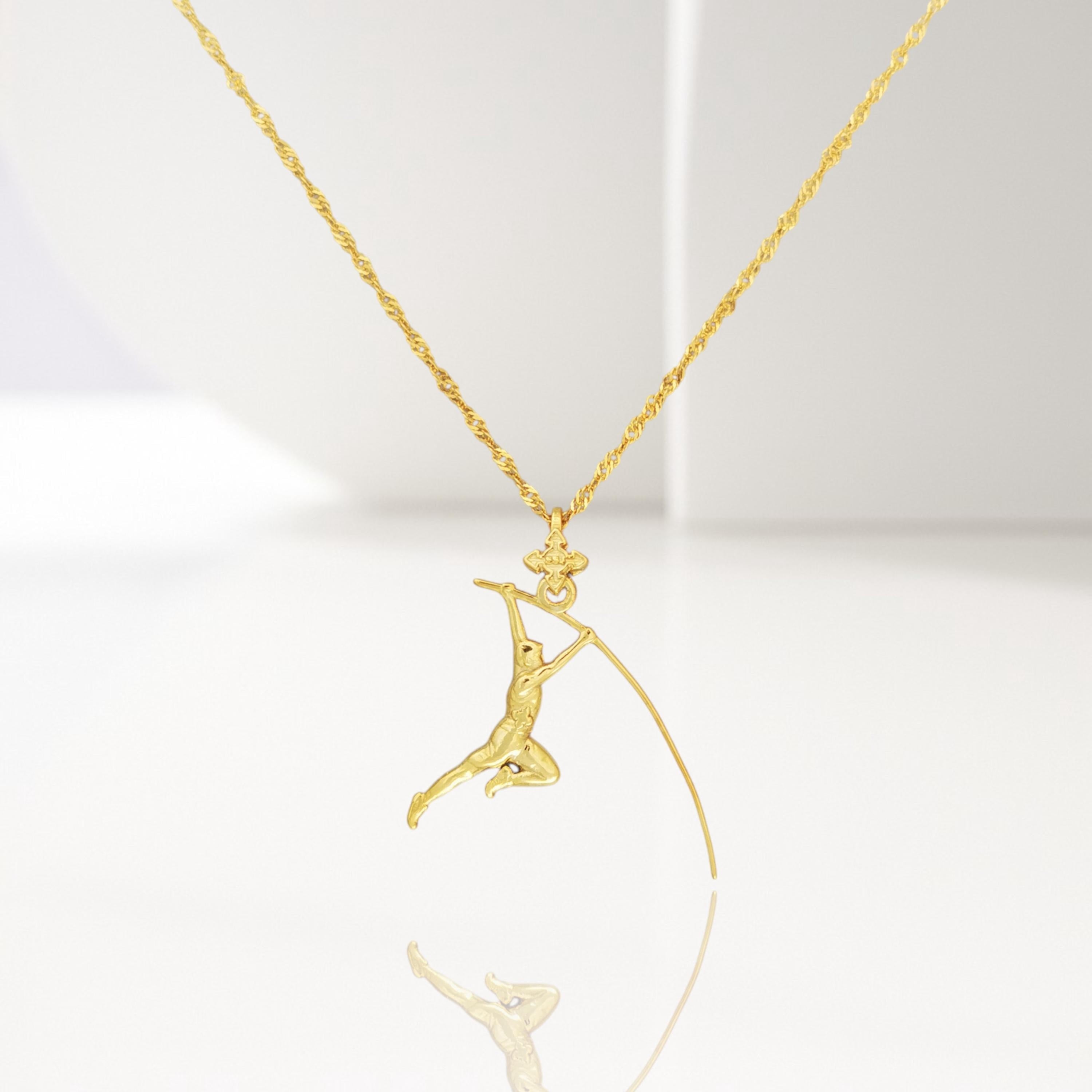 Pole Vault Pendant for Men – Gold Plated 925 Silver Jewelry – Sports Necklace Gift for Track Athlete, Teen Boy, or Coach