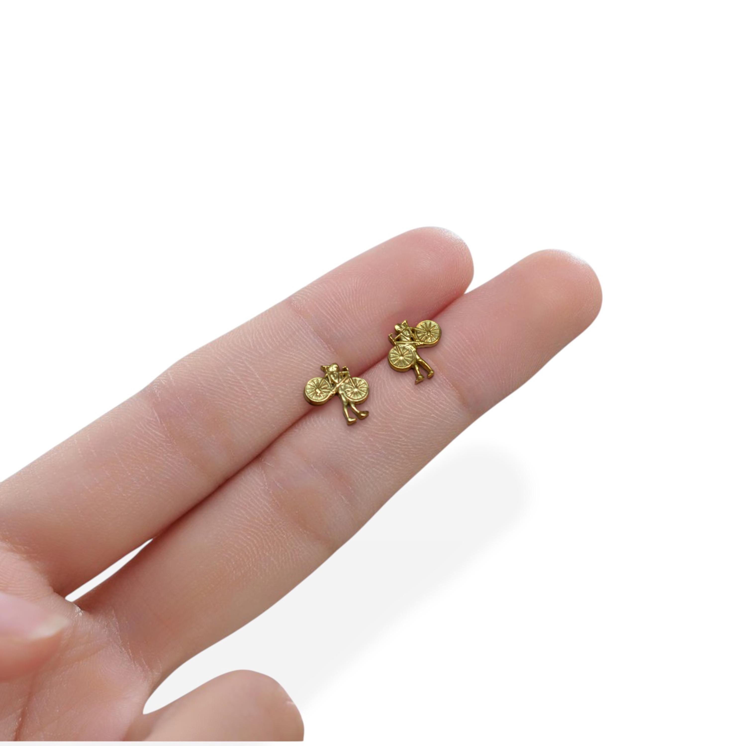 Minimalist Gold Earrings for Women, Gold-Plated Cycling Stud Earrings – 925 Silver Jewelry Gift for Women Riders, Coaches or Bike Lovers