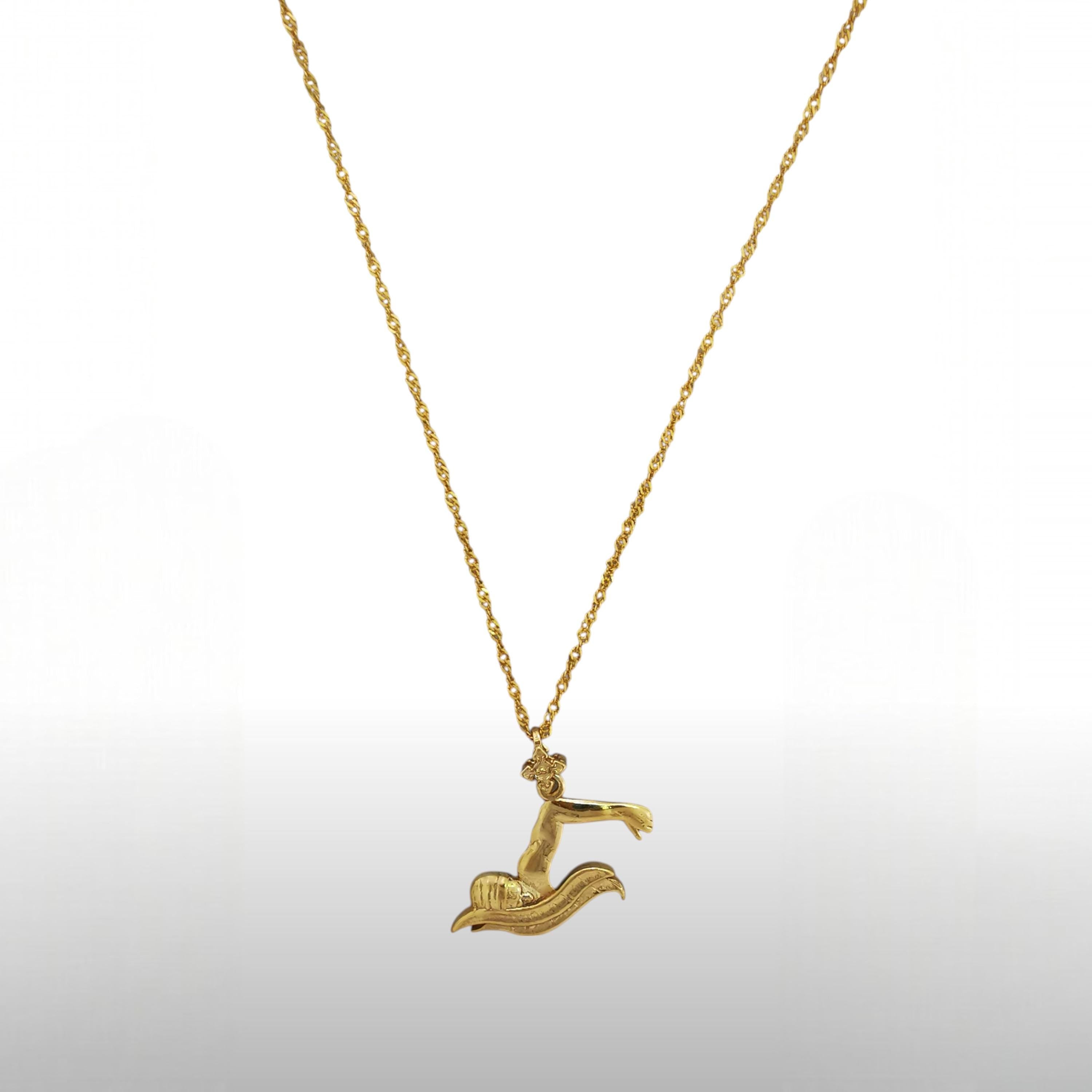 Swimming Jewelry Pendant for Men and Teen Boys – Gold-Plated 925 Silver Gift – Sports Accessory for Breaststroke Swimmers – Necklace