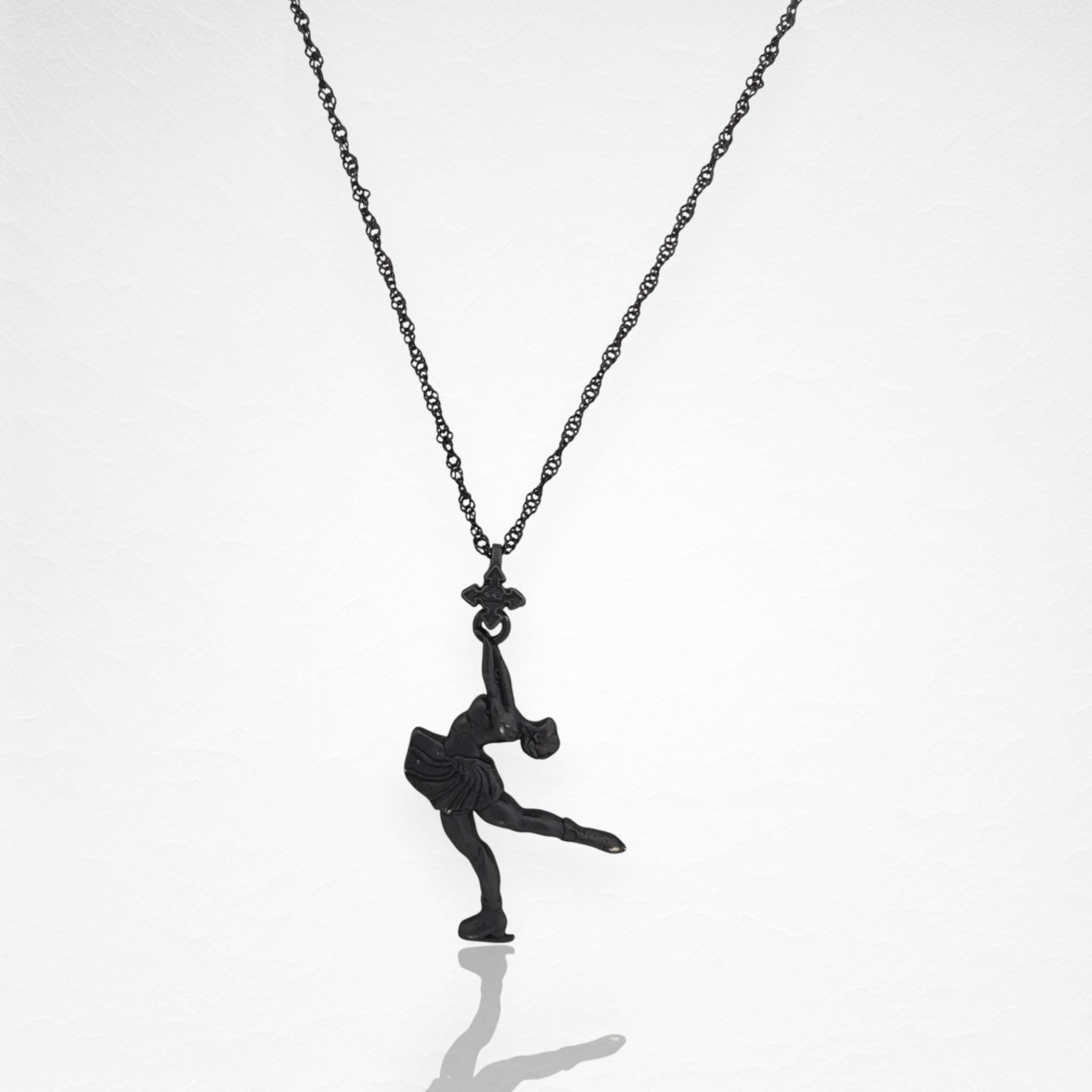 Figure Skating Pendant for Women – Oxidized Black 925 Silver Jewelry Gift – Sport Charm for Skaters & Athletes – Necklace