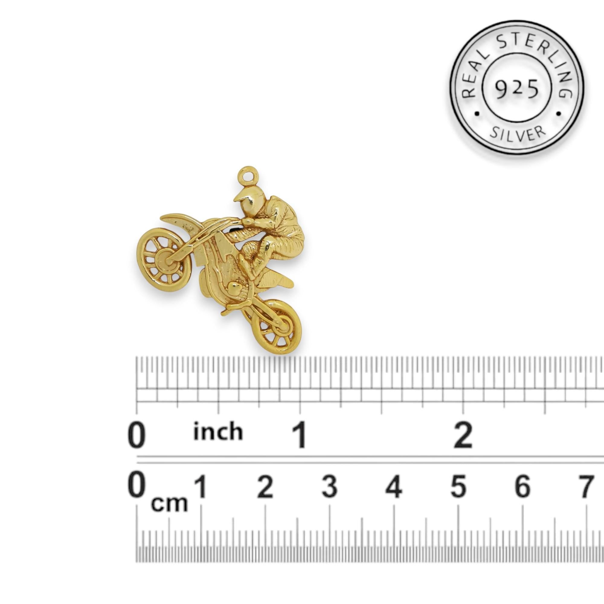 Motocross Jewelry Pendant for Men – Gold-Plated 925 Silver Gift – Luxurious Sports Accessory for Riders and Collectors – Necklace