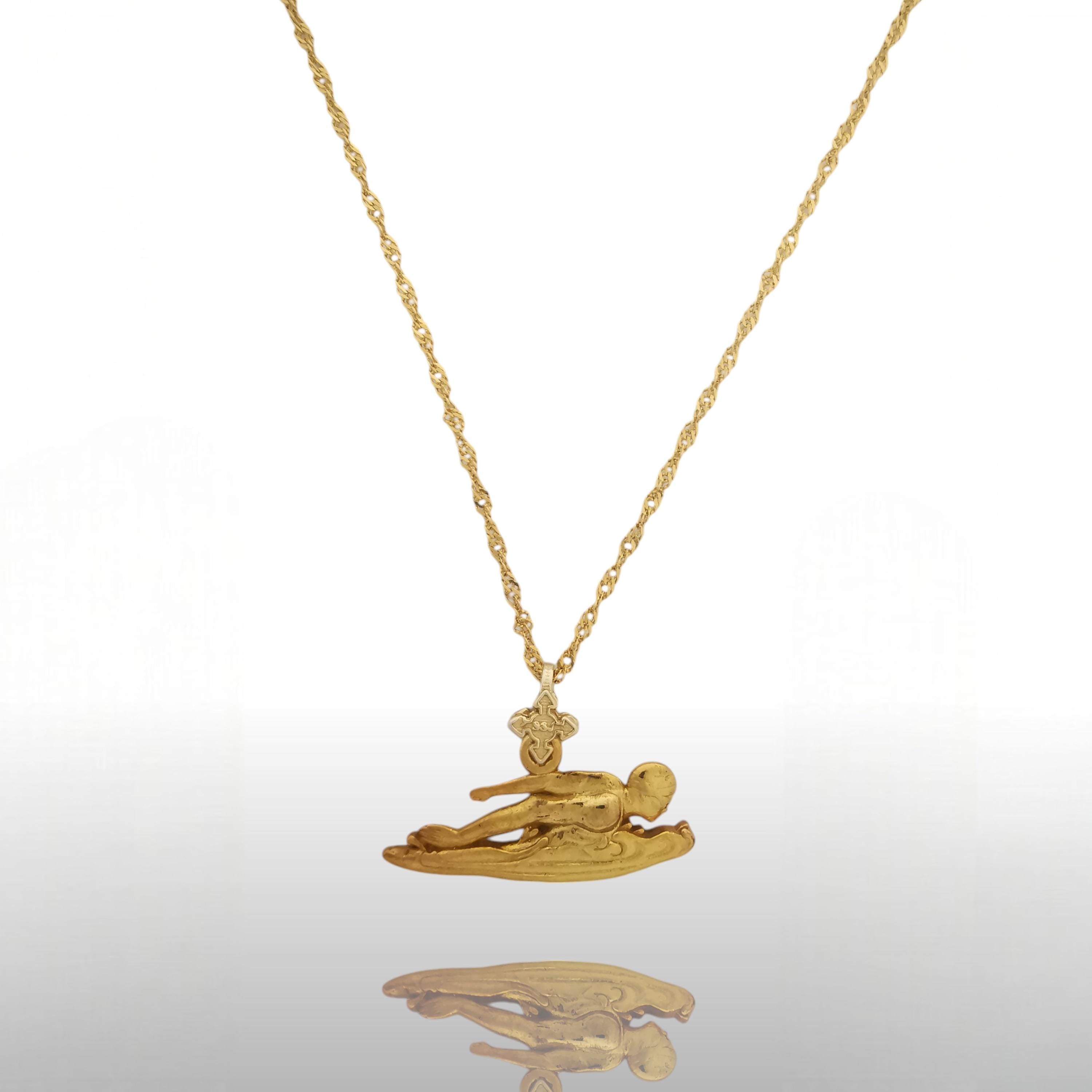 Swimming Jewelry Pendant for Men – Gold-Plated 925 Silver Gift – Sports Accessory for Swimmers, Water Sports Lovers Necklace