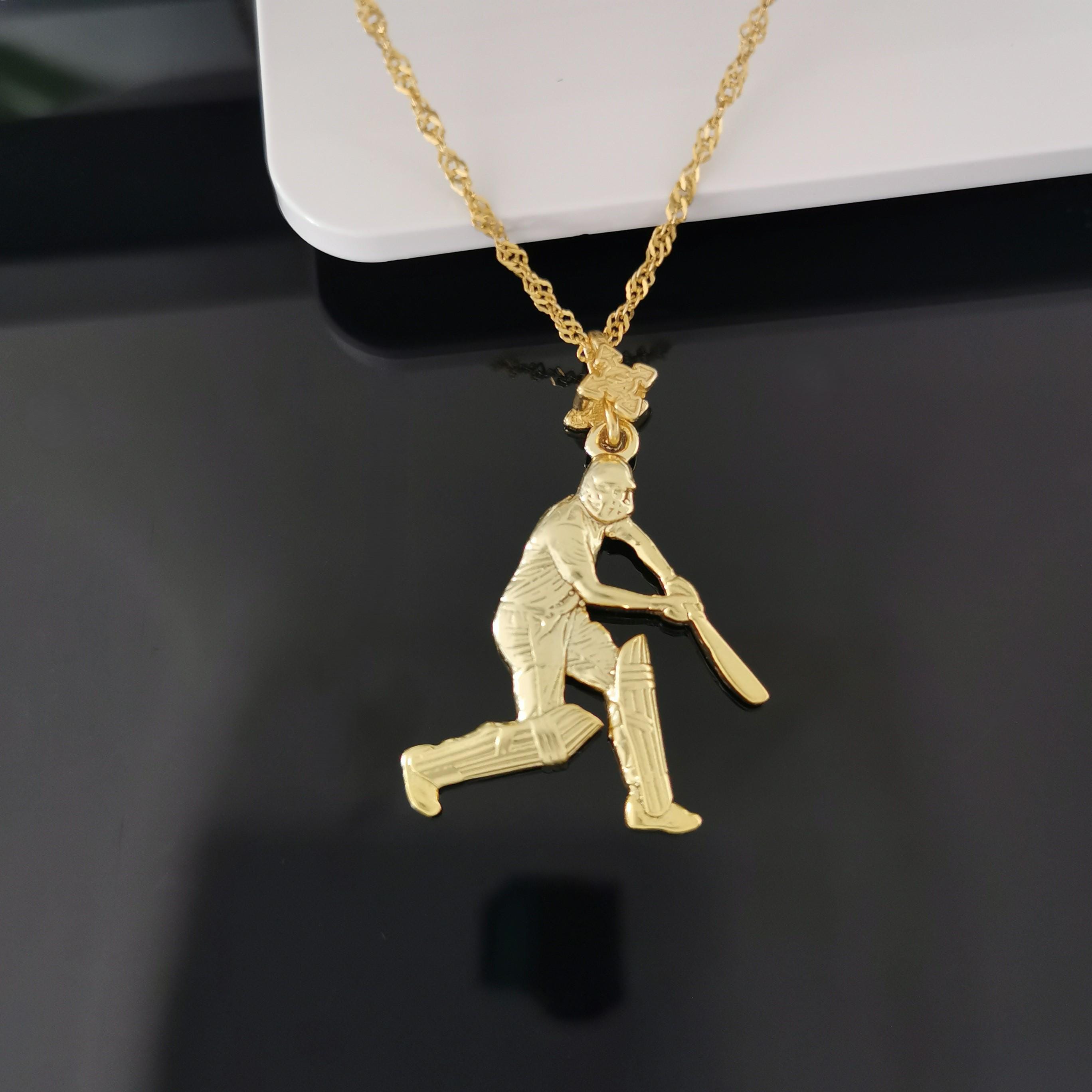 Cricket Jewelry Pendant for Men – Gold-Plated 925 Silver Gift – Sports Accessory for Cricketers, Coaches and Fans – Necklace