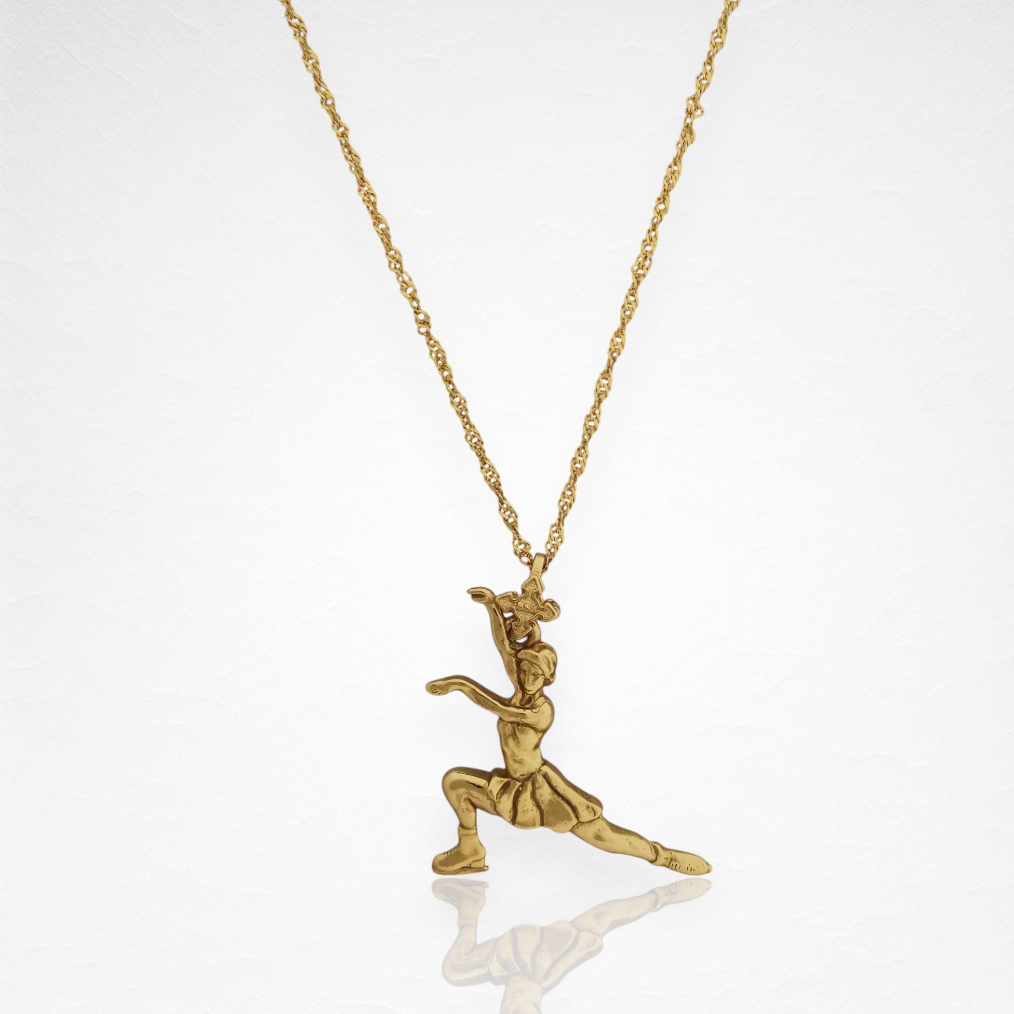 Figure Skating Pendant for Women – Gold-Plated 925 Silver Jewelry Gift – Sports Charm for Skaters & Fans – Necklace