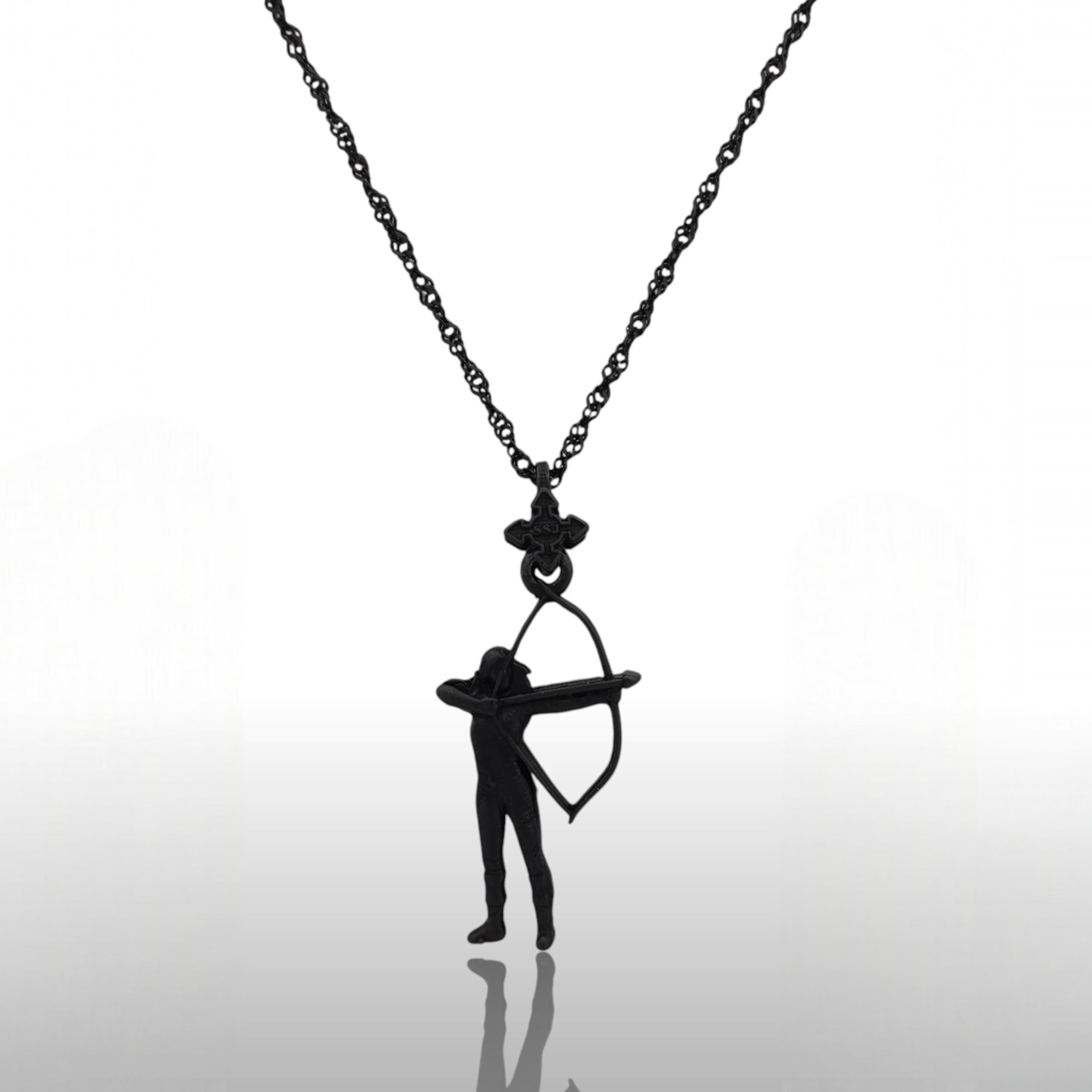 Woman with Bow and Arrow Jewelry – Black Oxidized 925 Silver Pendant – Bold Sports Gift for Archer, Athlete or Coach - Necklace