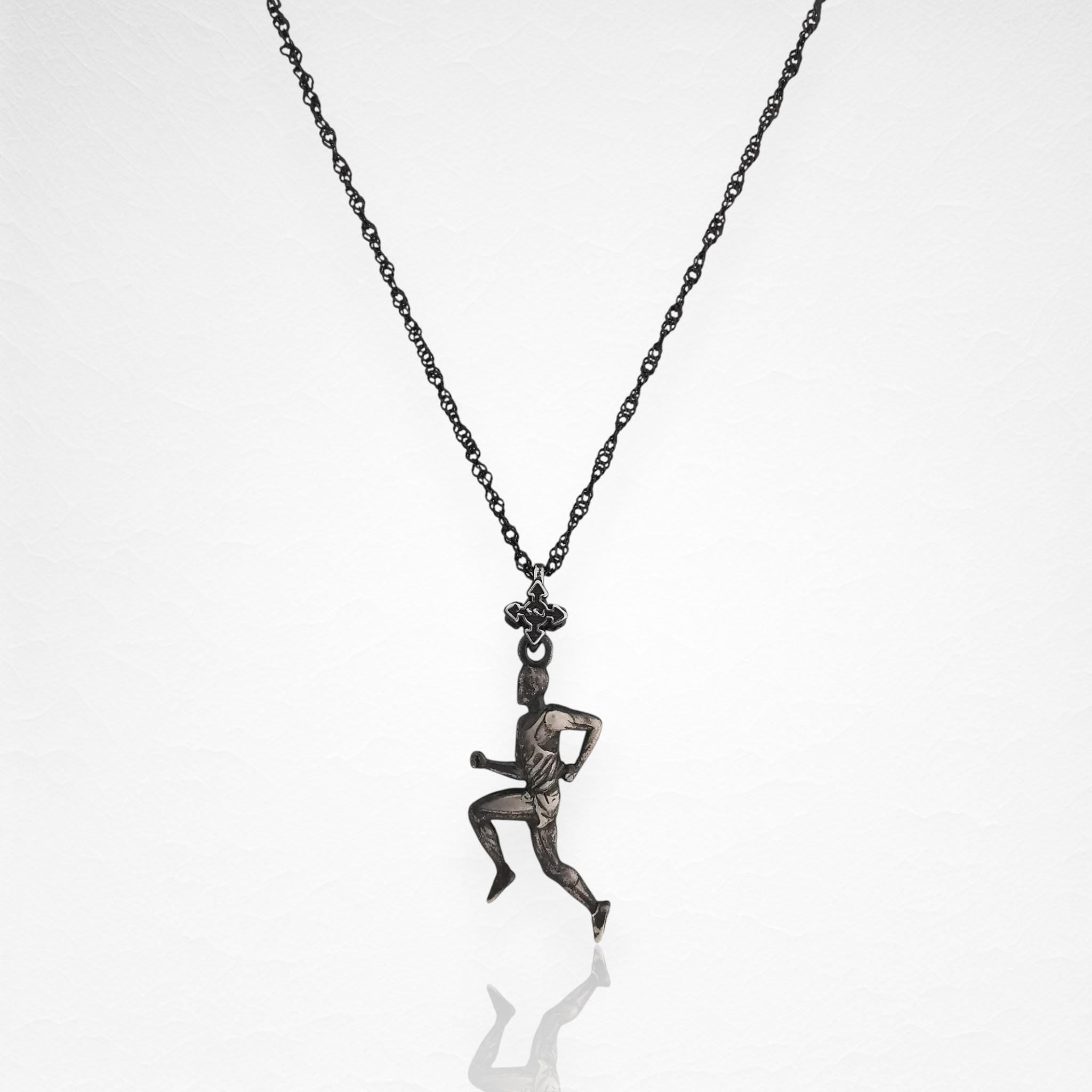 Running Jewelry Pendant for Men – Vintage Style 925 Silver Gift – Handcrafted Sports Accessory for Runners, Coaches & Track Enthusiasts – Necklace