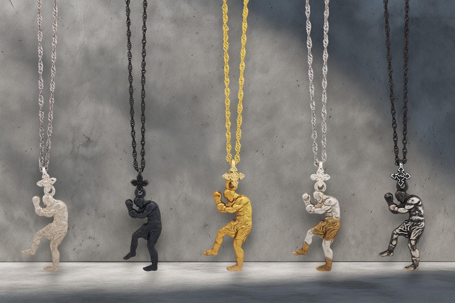Boxing Jewelry Pendant for Men – 925 Silver with Partial Gold Plating – Handcrafted Sports Gift for Birthday or Father’s Day – Necklace