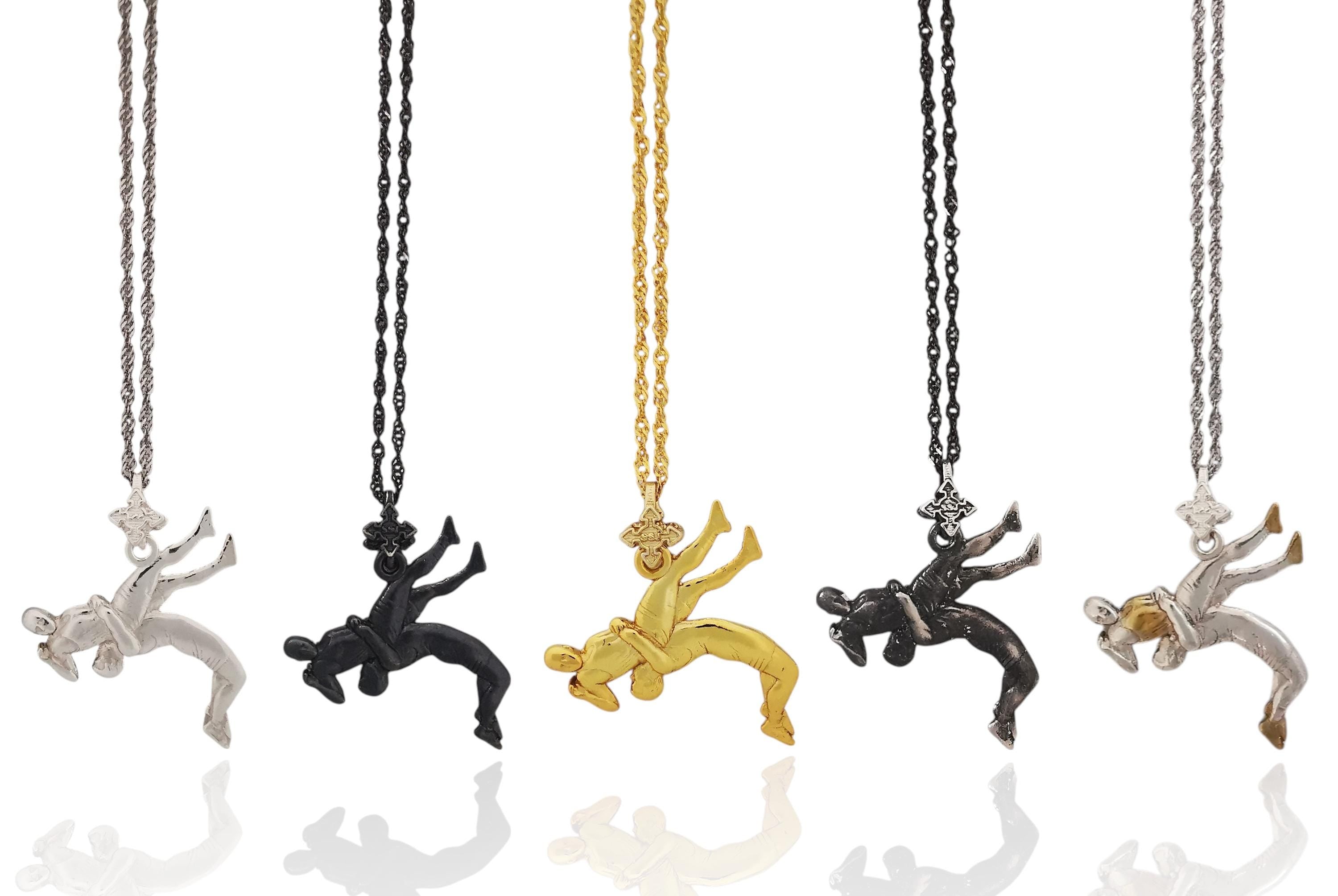 Wrestling Jewelry Pendant for Men, Vintage Style 925 Silver Gift, Classic Grappling Accessory for Wrestlers and Combat Sport Fans – Necklace